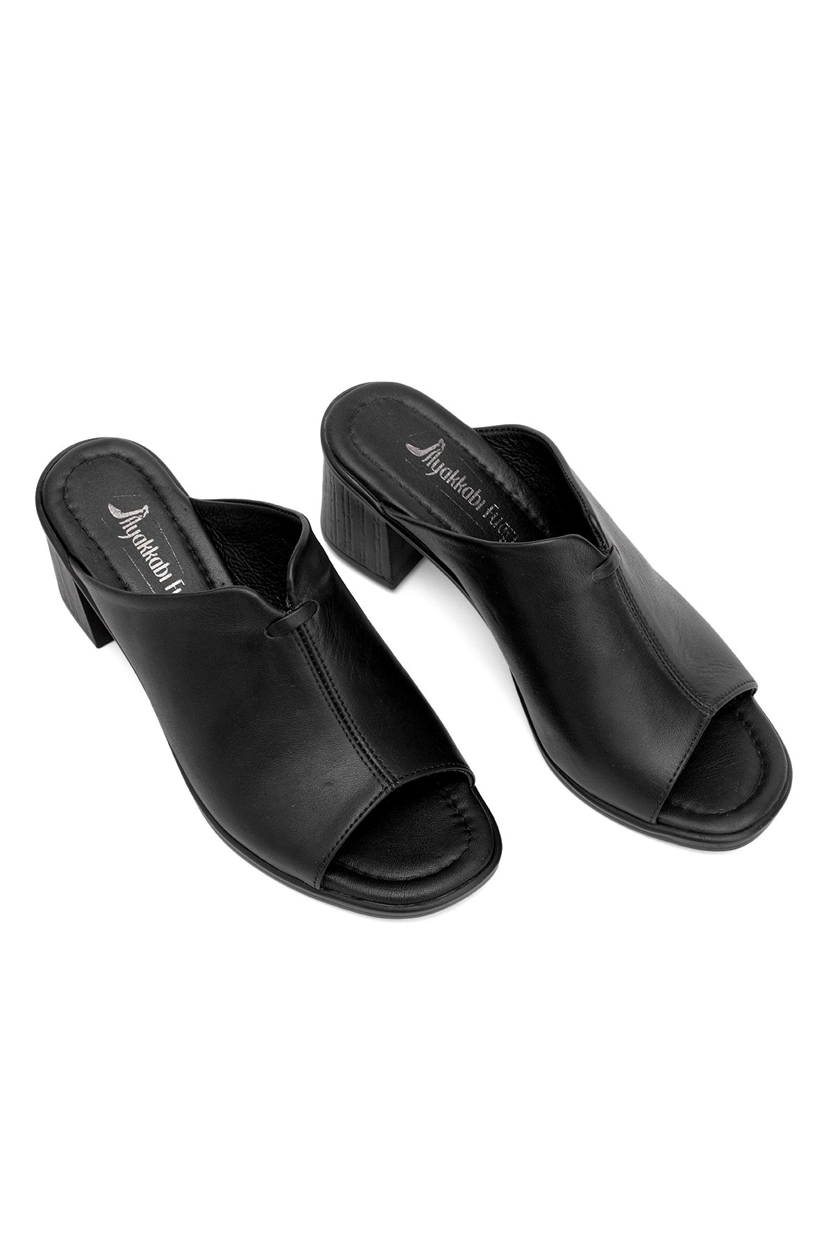 Elit Koc22-10 Kadın Hakiki Deri Topuklu Terlik Siyah - Görsel 3