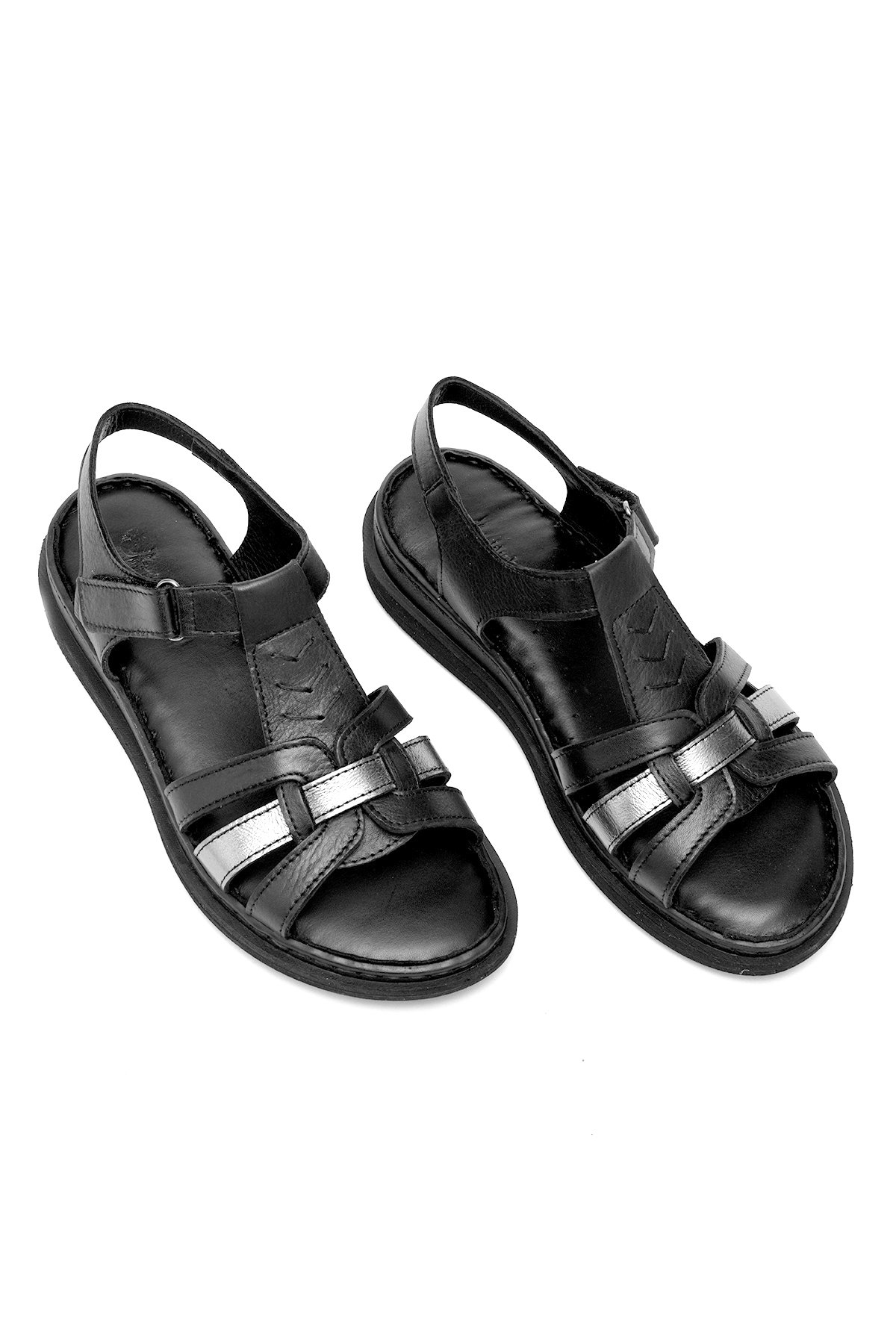 Elit Rhm017 Kadın Hakiki Deri Ortopedik Düz Sandalet Siyah - Görsel 3