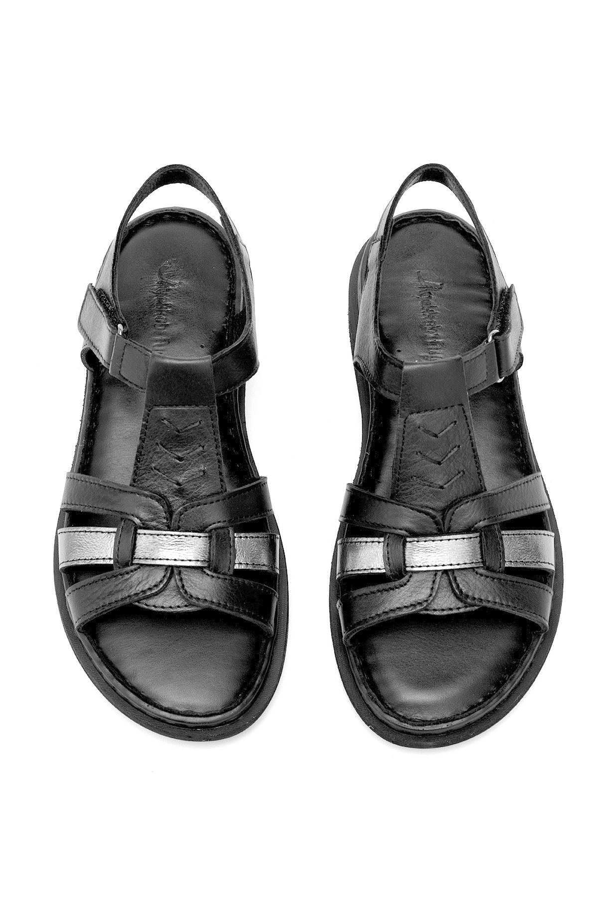 Elit Rhm017 Kadın Hakiki Deri Ortopedik Düz Sandalet Siyah - Görsel 4