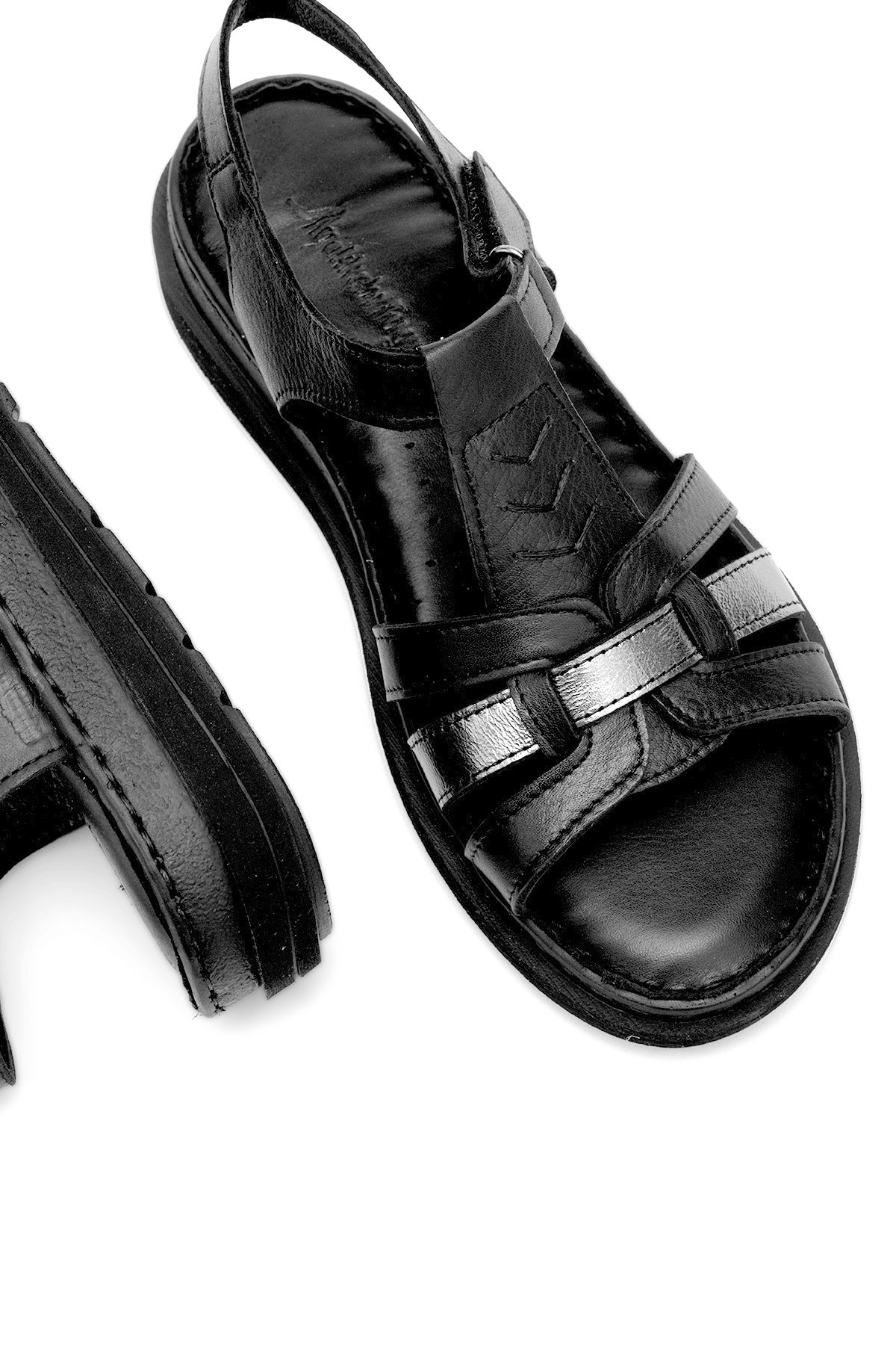 Elit Rhm017 Kadın Hakiki Deri Ortopedik Düz Sandalet Siyah - Görsel 6