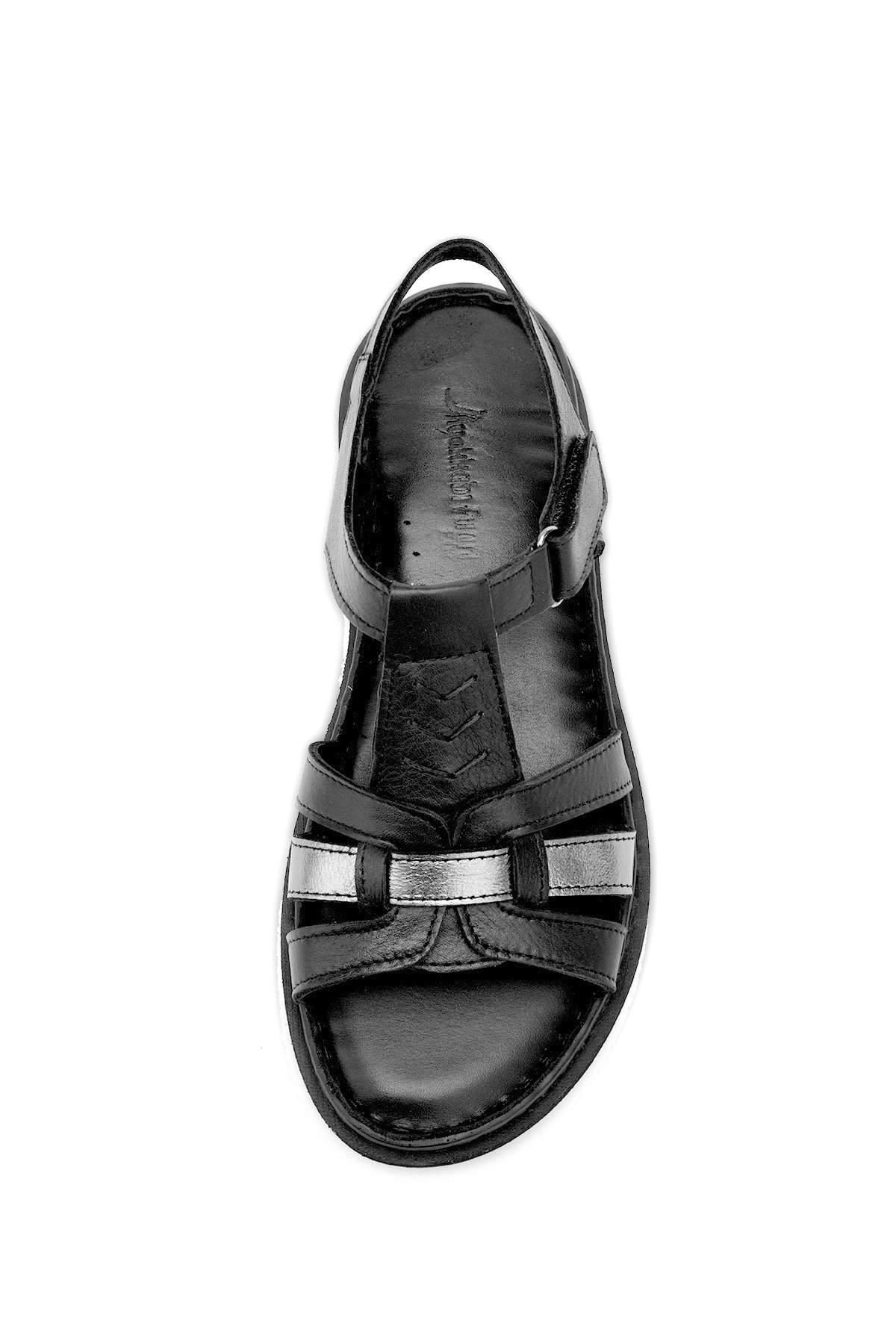 Elit Rhm017 Kadın Hakiki Deri Ortopedik Düz Sandalet Siyah - Görsel 7