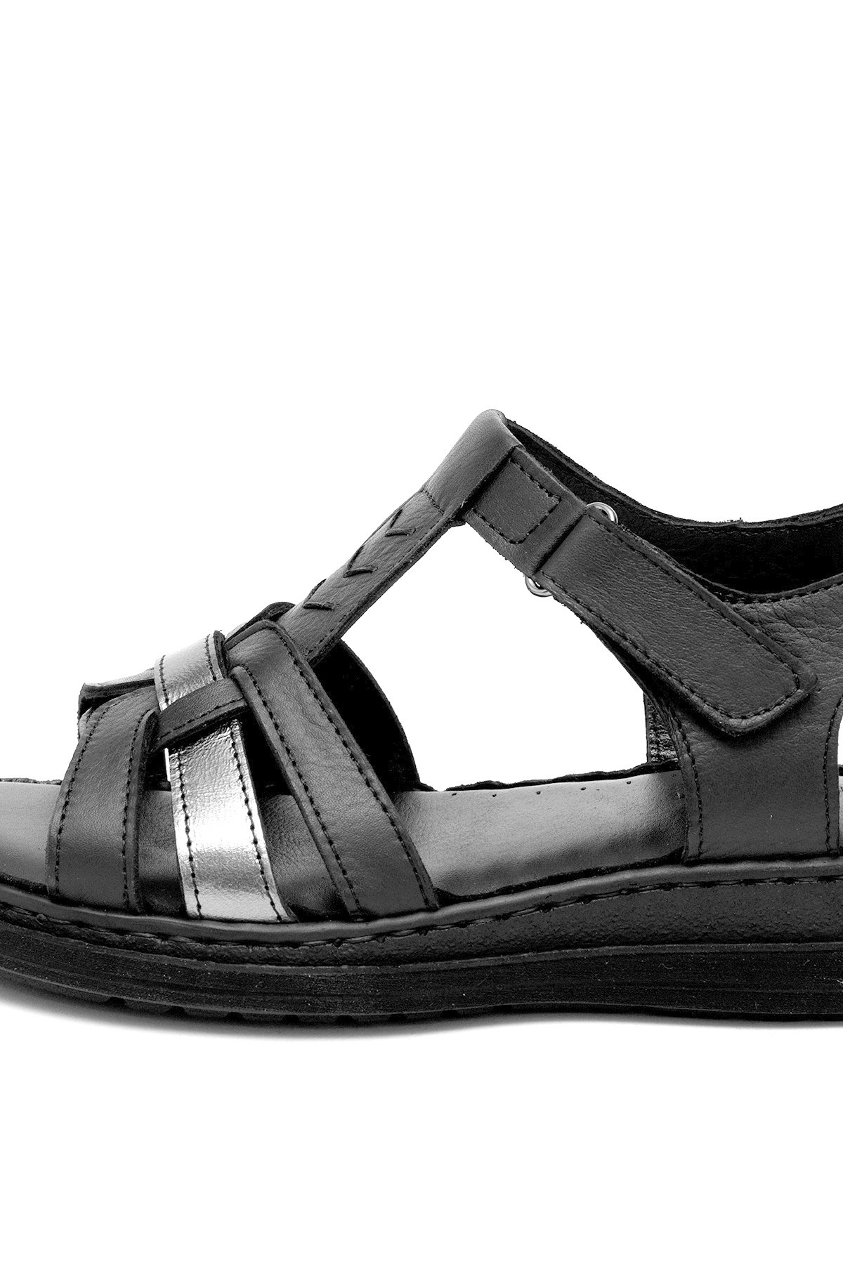 Elit Rhm017 Kadın Hakiki Deri Ortopedik Düz Sandalet Siyah - Görsel 8
