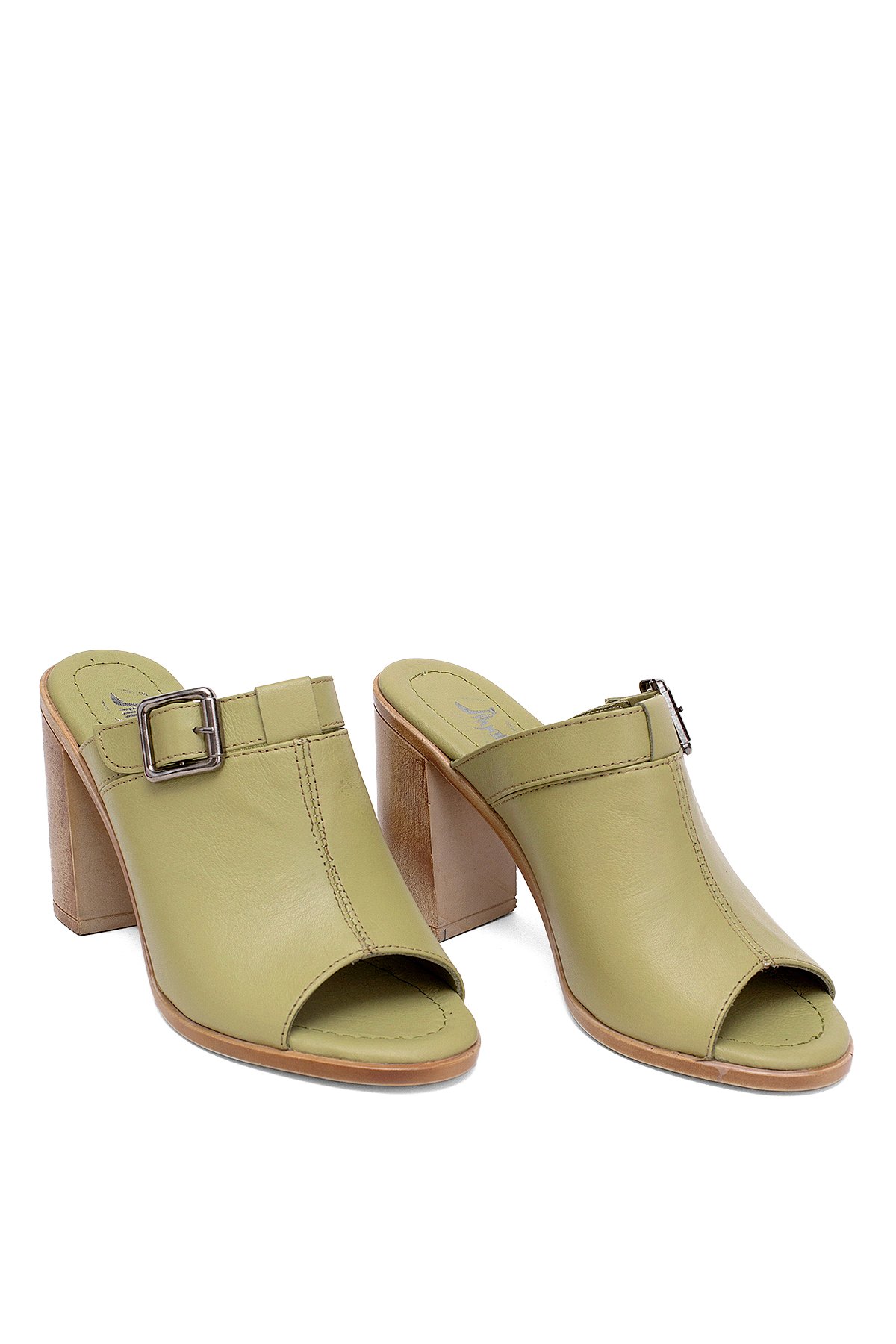 Elit Koc17-03 Kadın Hakiki Deri Topuklu Terlik Yeşil - Görsel 2