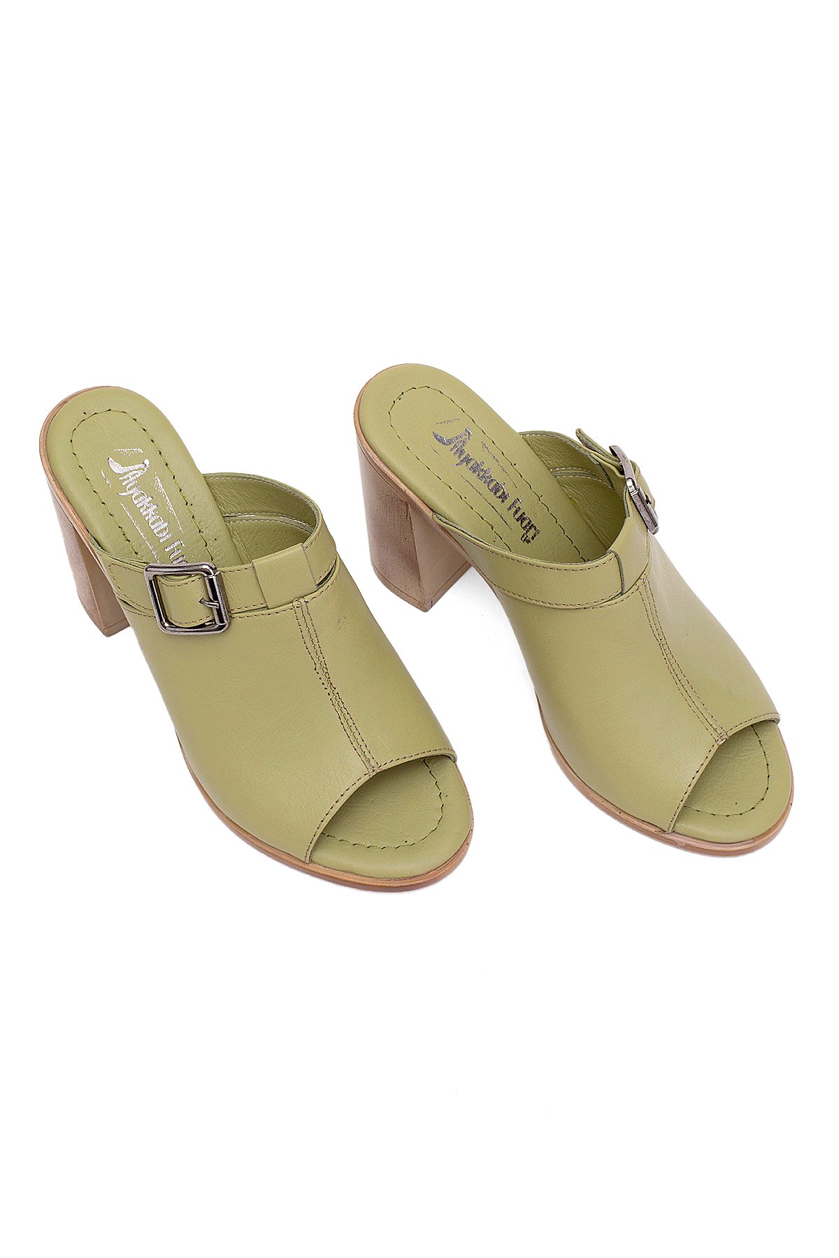 Elit Koc17-03 Kadın Hakiki Deri Topuklu Terlik Yeşil - Görsel 3