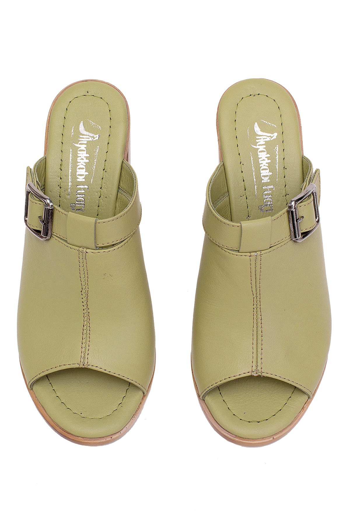 Elit Koc17-03 Kadın Hakiki Deri Topuklu Terlik Yeşil - Görsel 4