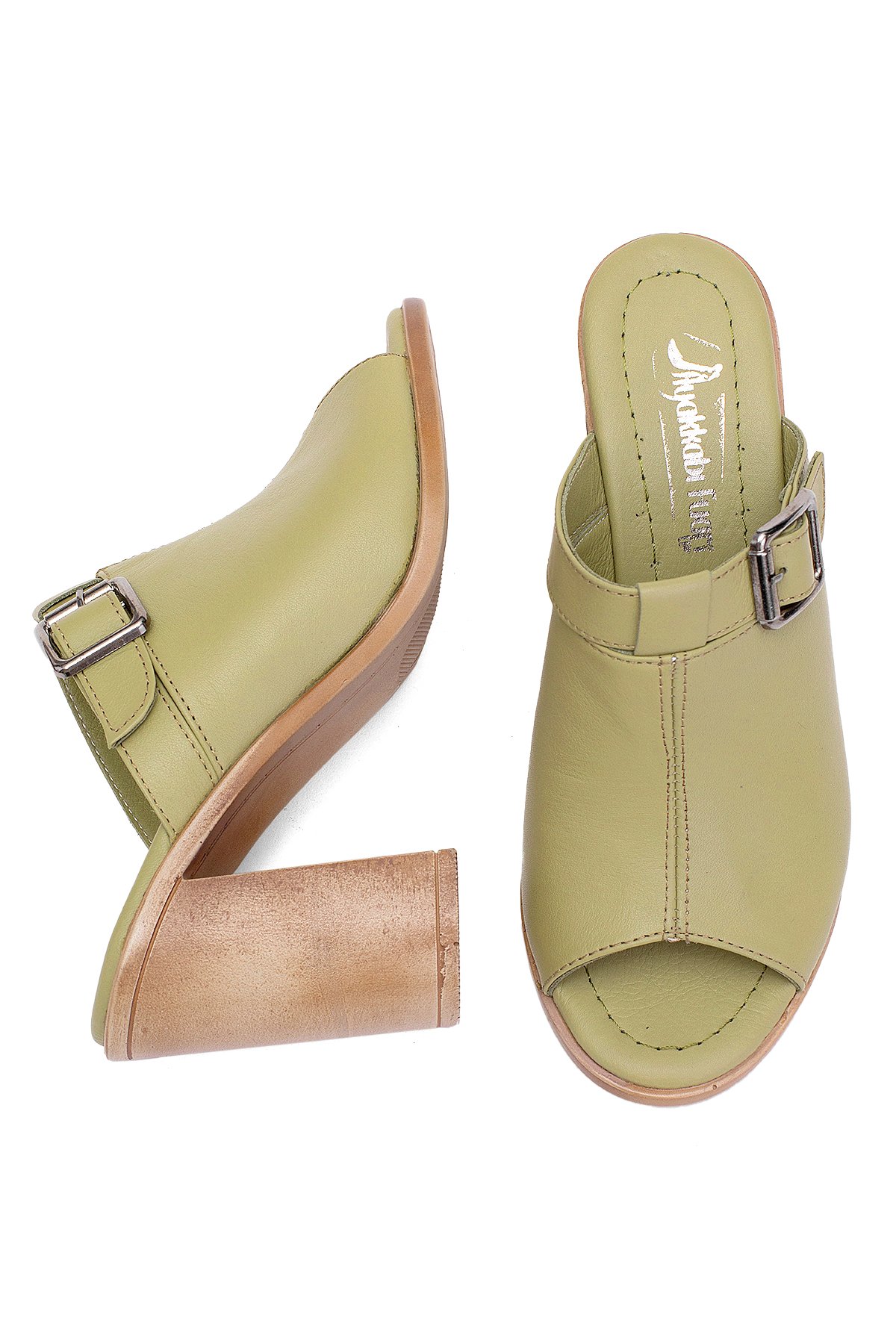 Elit Koc17-03 Kadın Hakiki Deri Topuklu Terlik Yeşil - Görsel 5