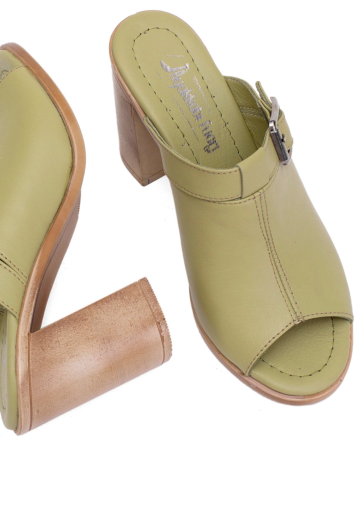 Elit Koc17-03 Kadın Hakiki Deri Topuklu Terlik Yeşil - Görsel 6