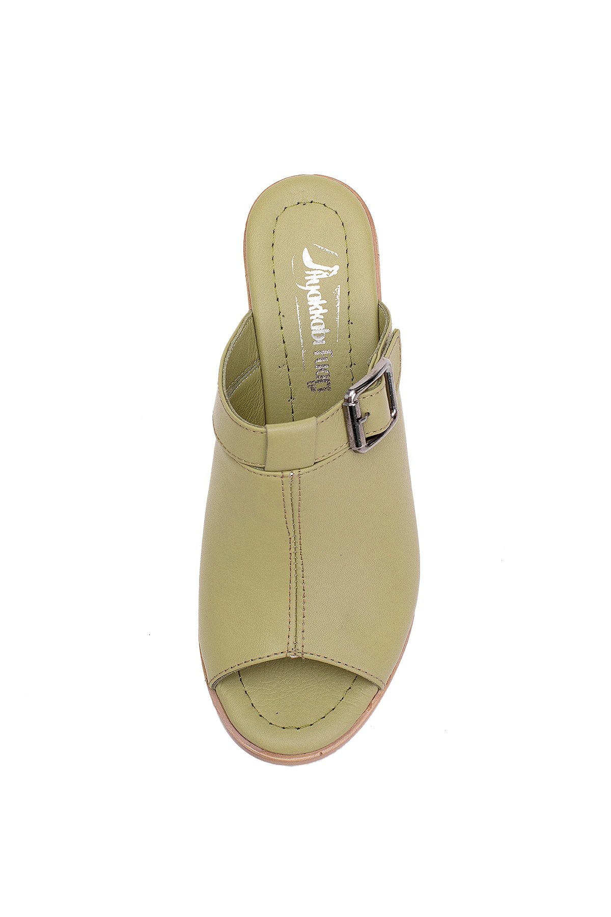 Elit Koc17-03 Kadın Hakiki Deri Topuklu Terlik Yeşil - Görsel 7