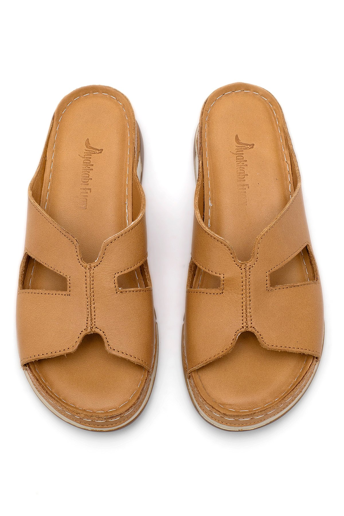 Elit RhmM-23 Kadın Hakiki Deri Ortopedik Düz Terlik Taba - Görsel 4