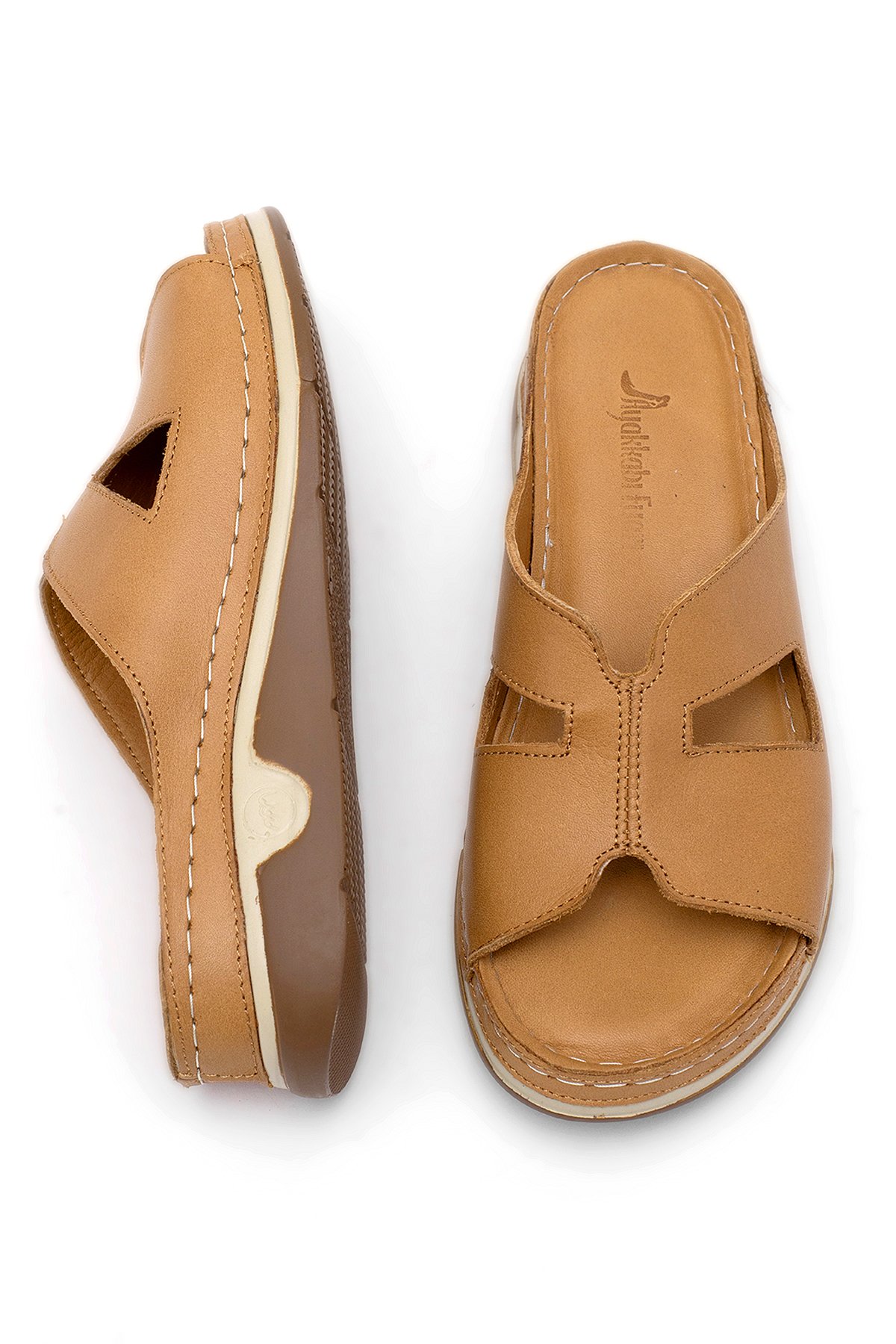 Elit RhmM-23 Kadın Hakiki Deri Ortopedik Düz Terlik Taba - Görsel 5