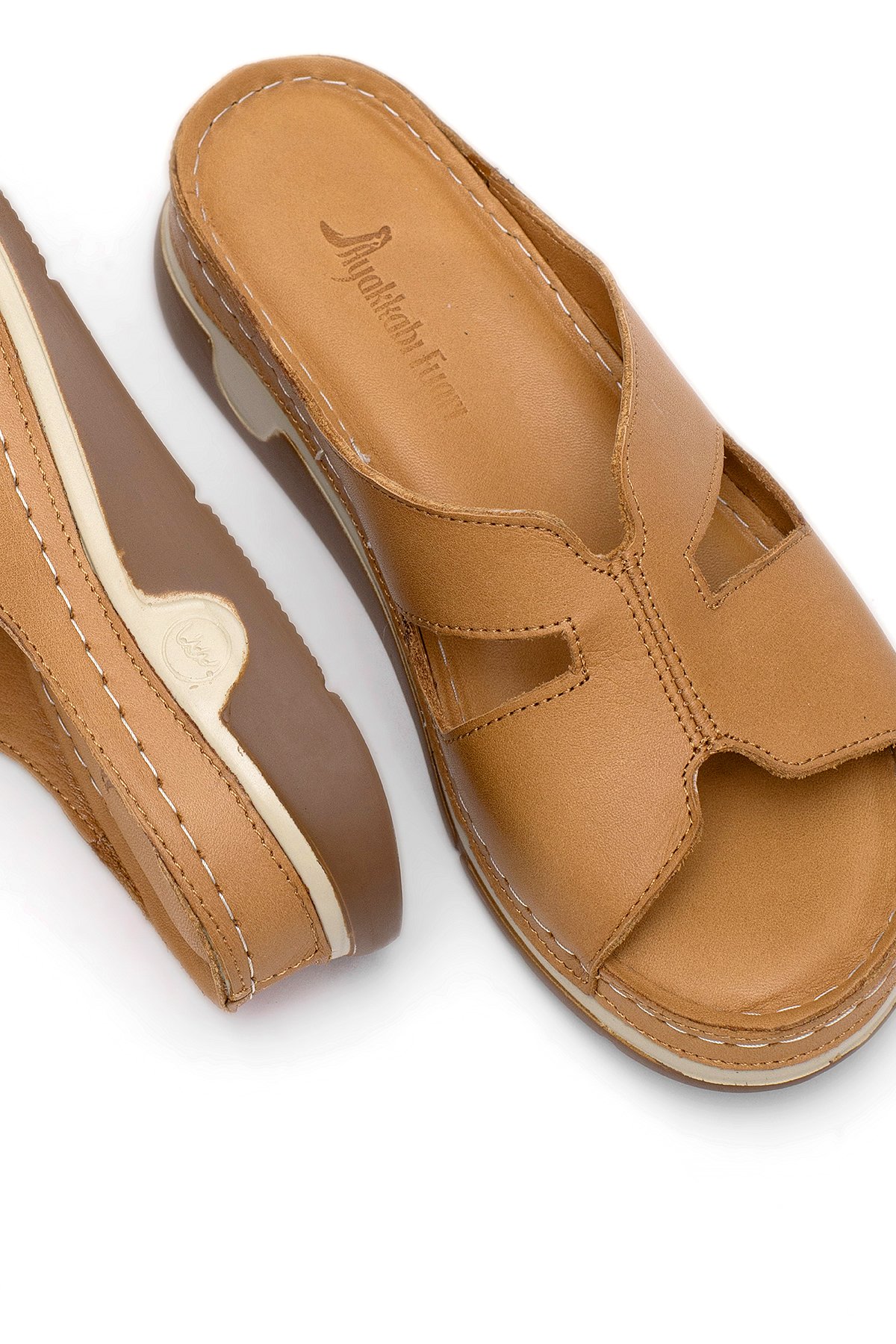 Elit RhmM-23 Kadın Hakiki Deri Ortopedik Düz Terlik Taba - Görsel 6