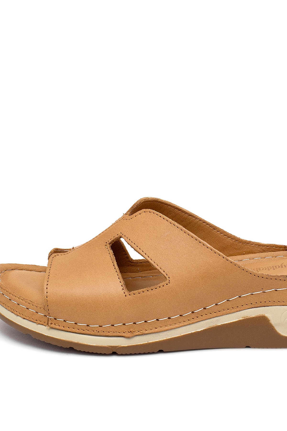 Elit RhmM-23 Kadın Hakiki Deri Ortopedik Düz Terlik Taba - Görsel 8