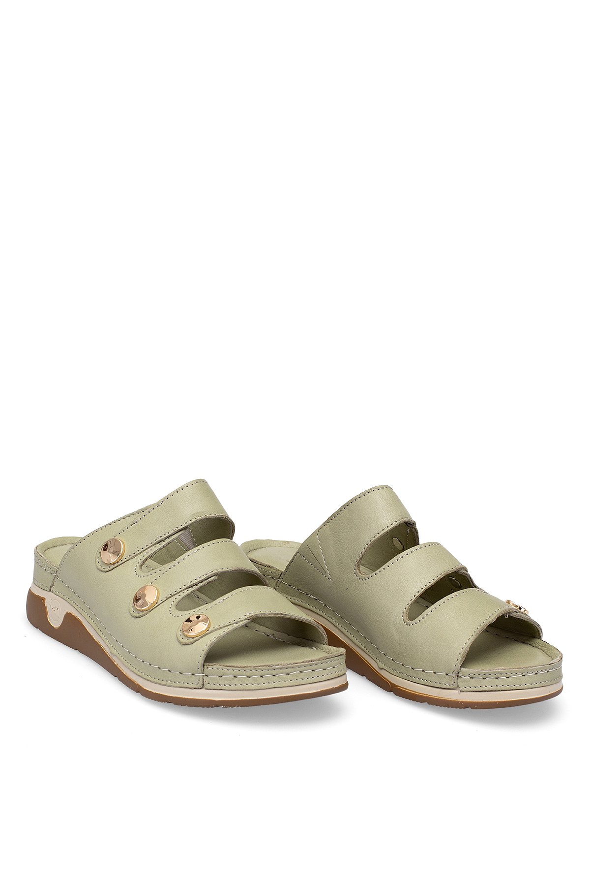 Elit RhmM-15 Kadın Hakiki Deri Ortopedik Düz Terlik Yeşil - Görsel 2