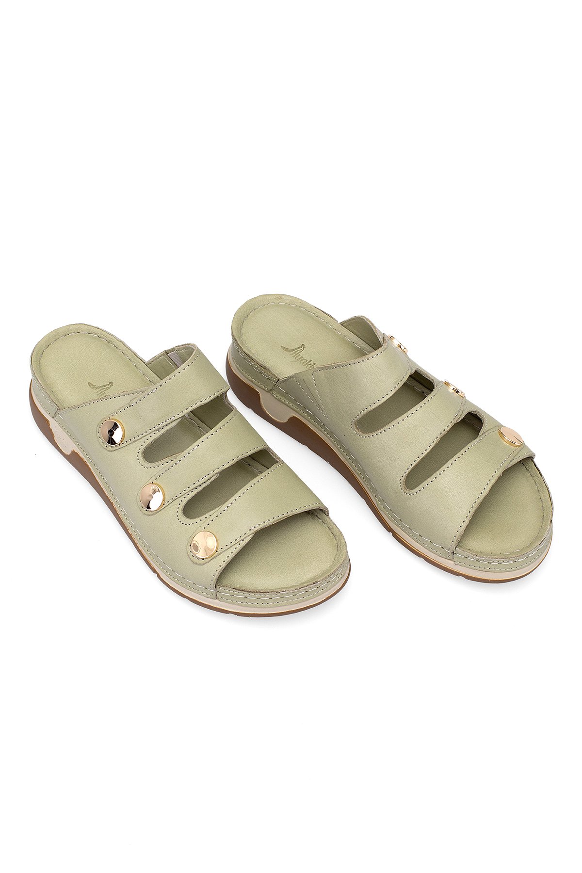 Elit RhmM-15 Kadın Hakiki Deri Ortopedik Düz Terlik Yeşil - Görsel 3