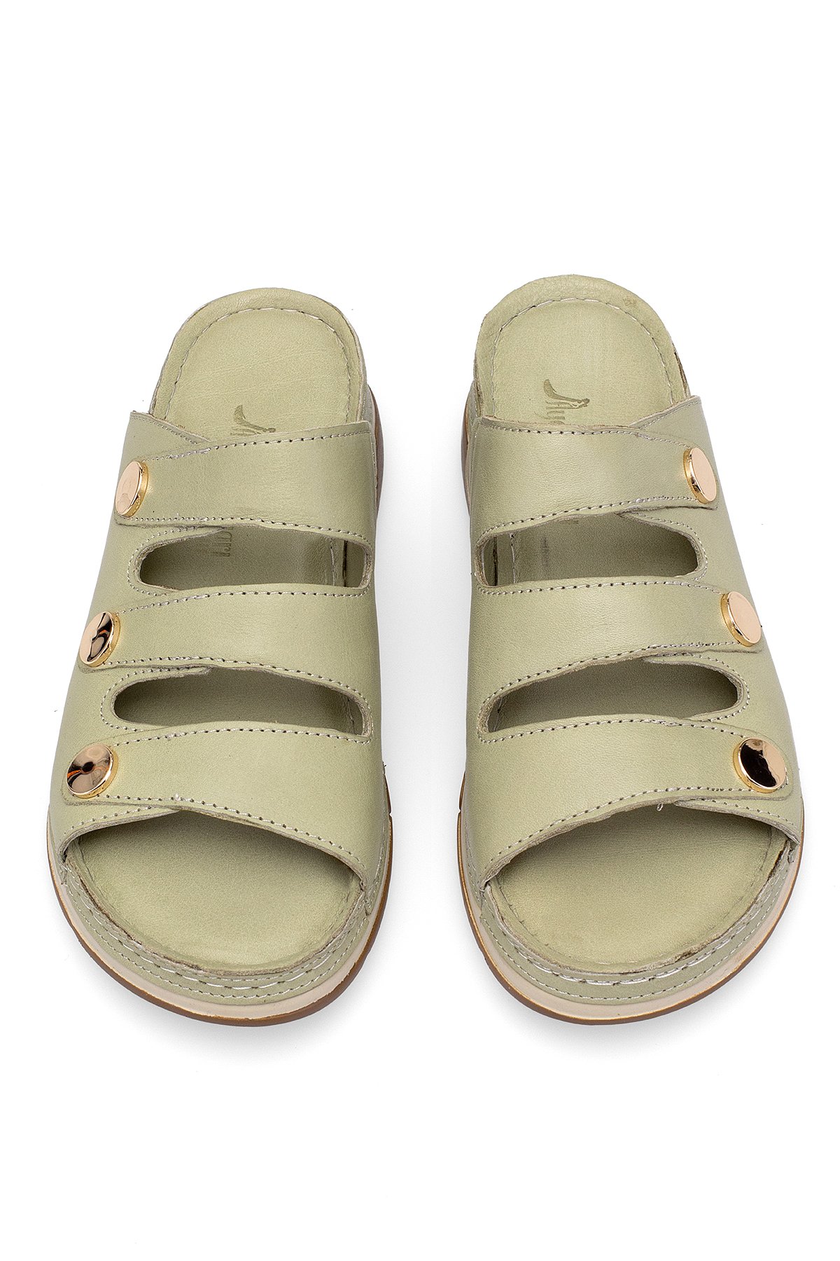 Elit RhmM-15 Kadın Hakiki Deri Ortopedik Düz Terlik Yeşil - Görsel 4