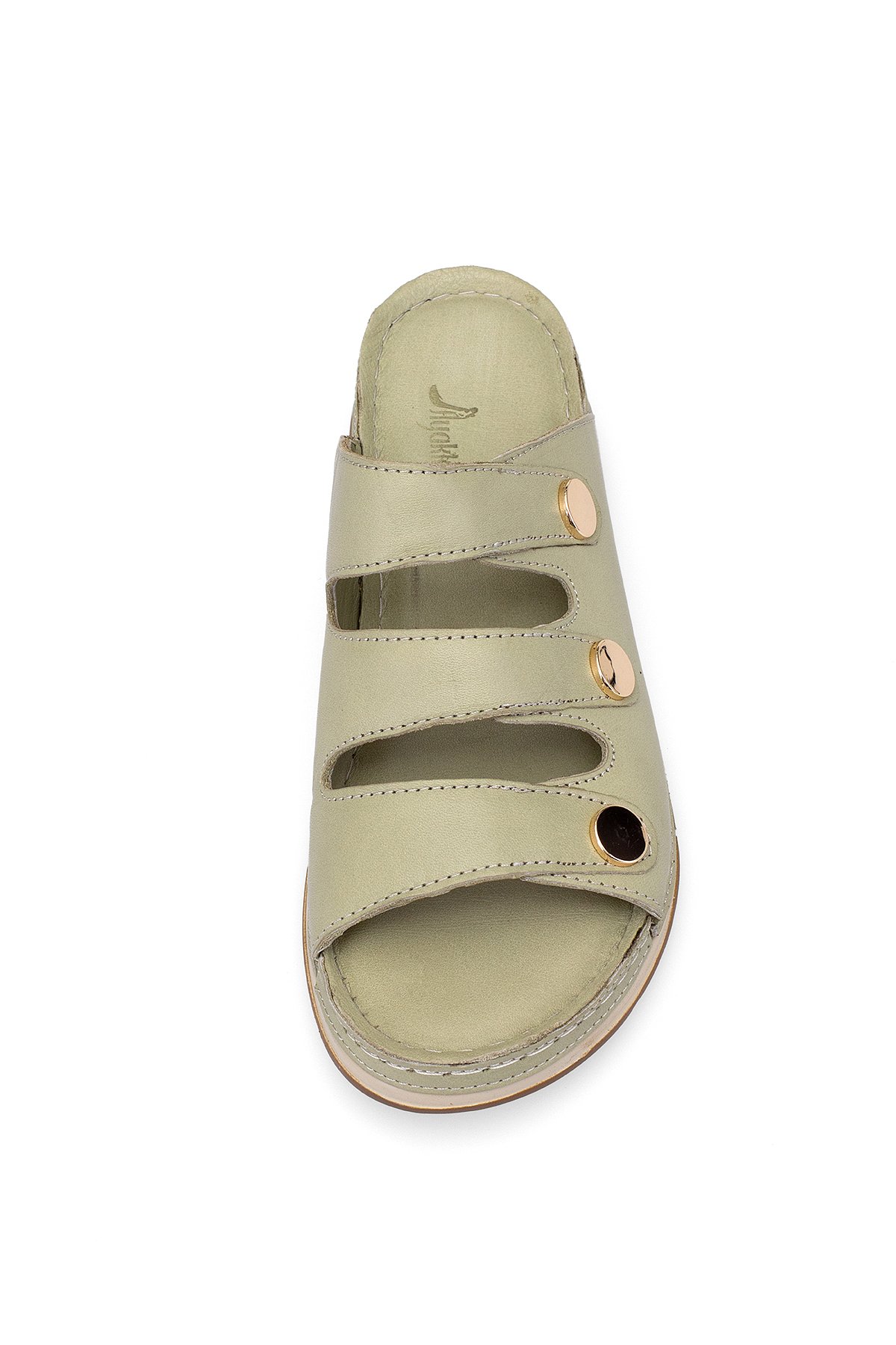 Elit RhmM-15 Kadın Hakiki Deri Ortopedik Düz Terlik Yeşil - Görsel 7