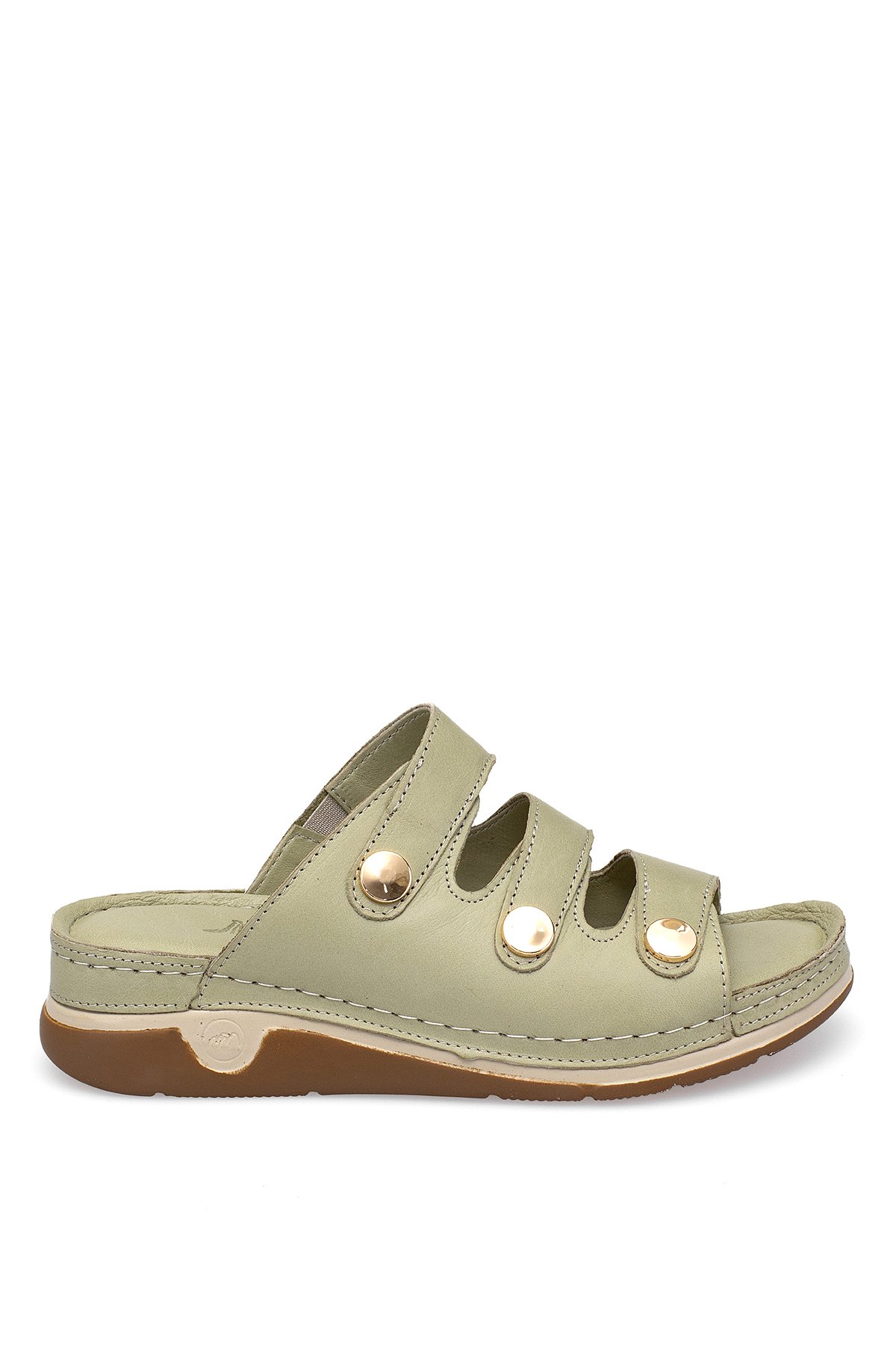 Elit RhmM-15 Kadın Hakiki Deri Ortopedik Düz Terlik Yeşil - Görsel 8