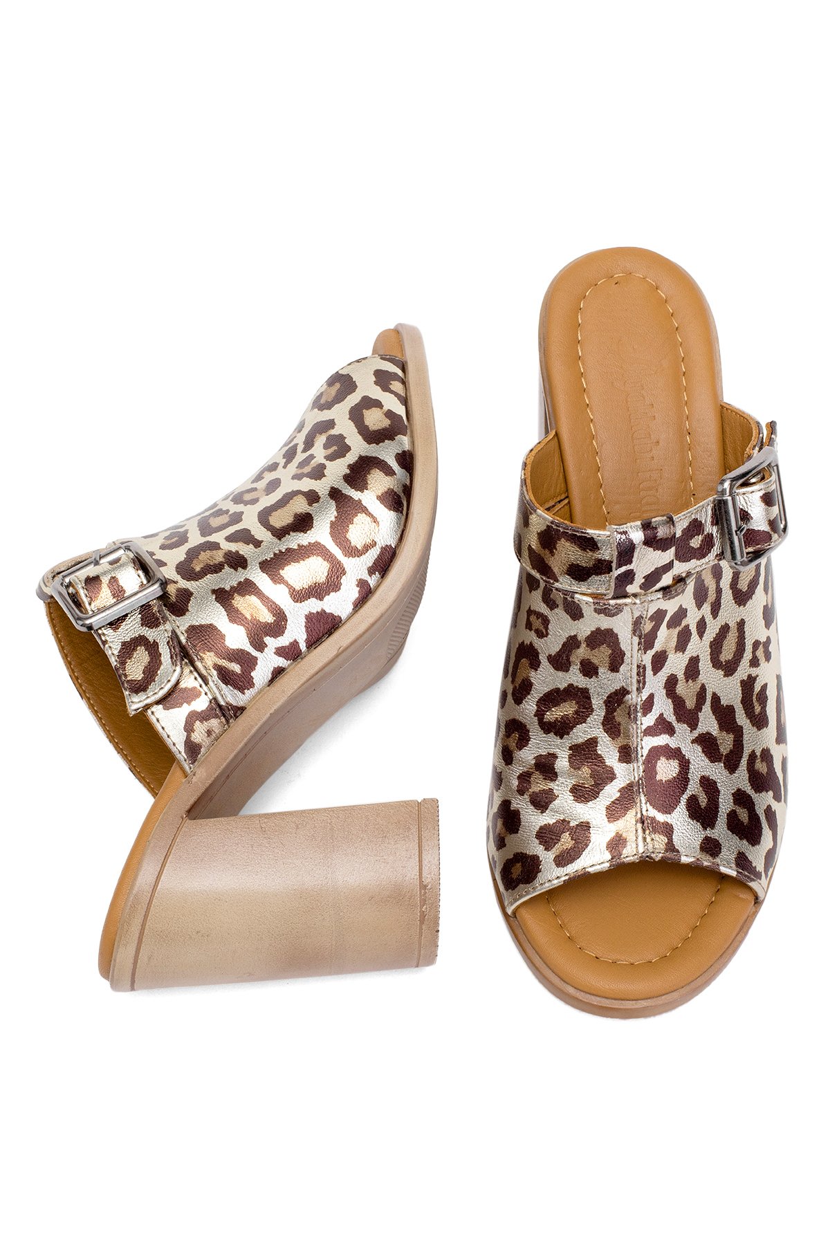 Elit Koc17-03 Kadın Hakiki Deri Topuklu Terlik Leopar - Görsel 5