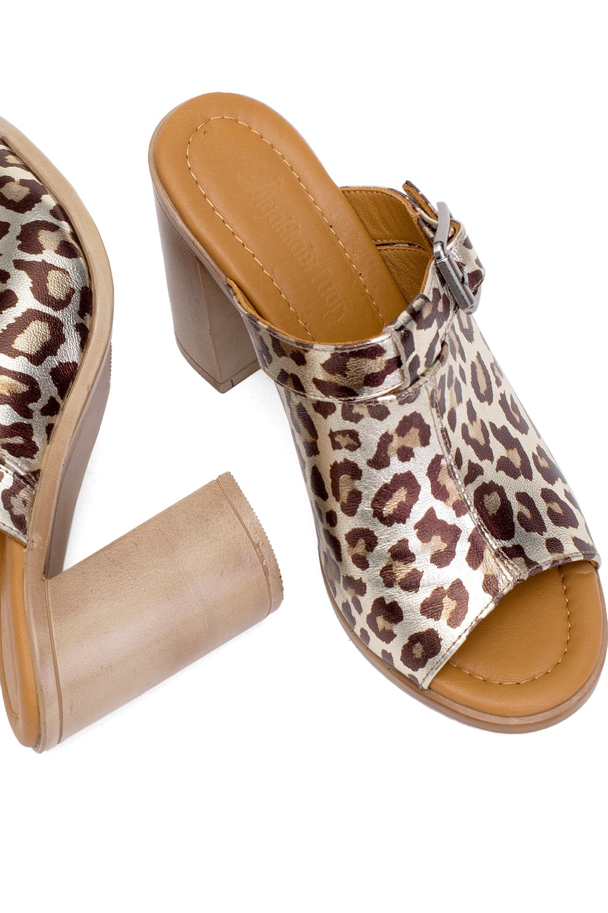 Elit Koc17-03 Kadın Hakiki Deri Topuklu Terlik Leopar - Görsel 6