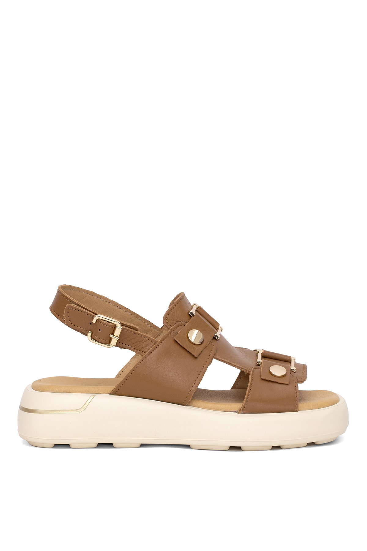 25440007Y Kadın Hakiki Deri Düz Sandalet Taba - Görsel 2