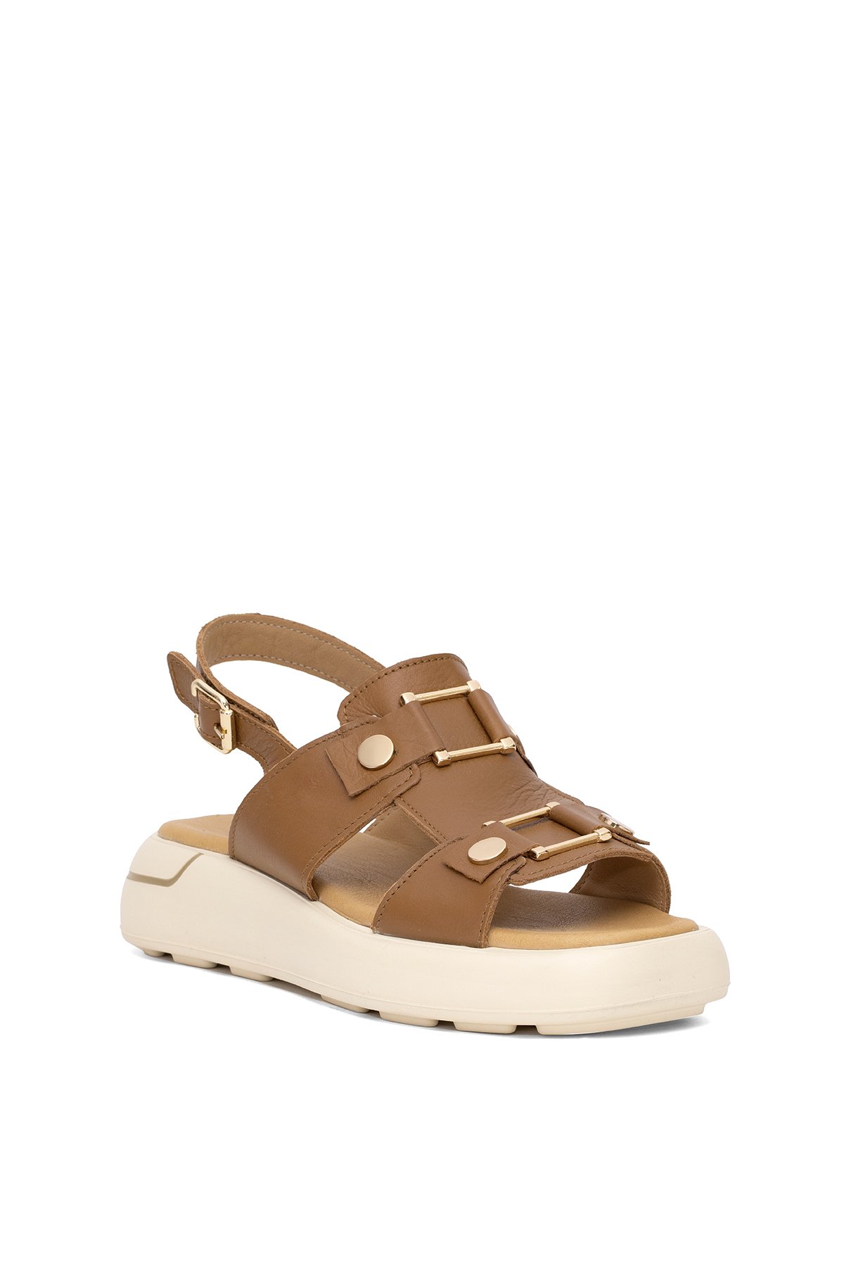 25440007Y Kadın Hakiki Deri Düz Sandalet Taba - Görsel 3