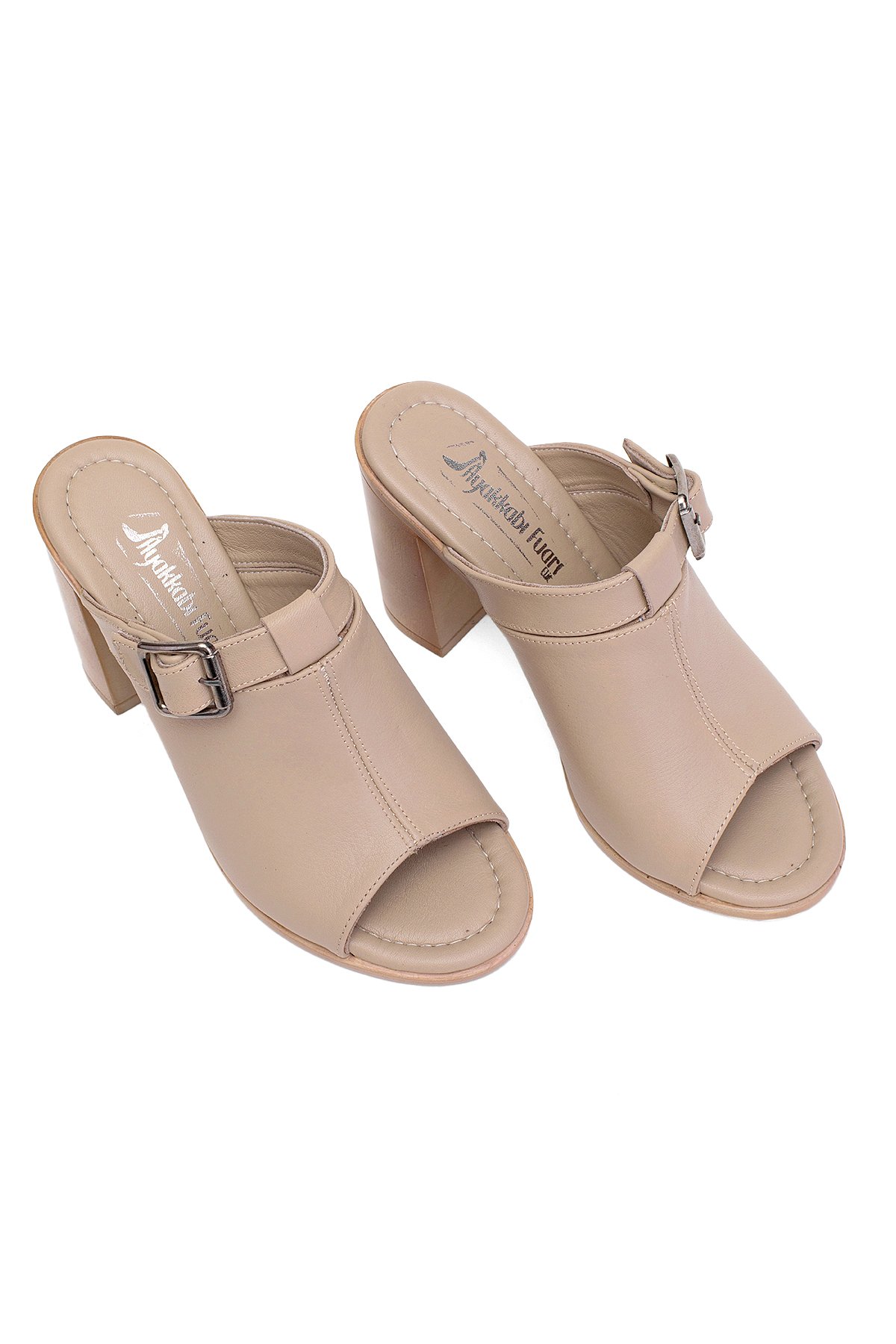 Elit Koc17-03 Kadın Hakiki Deri Topuklu Terlik Bej - Görsel 3