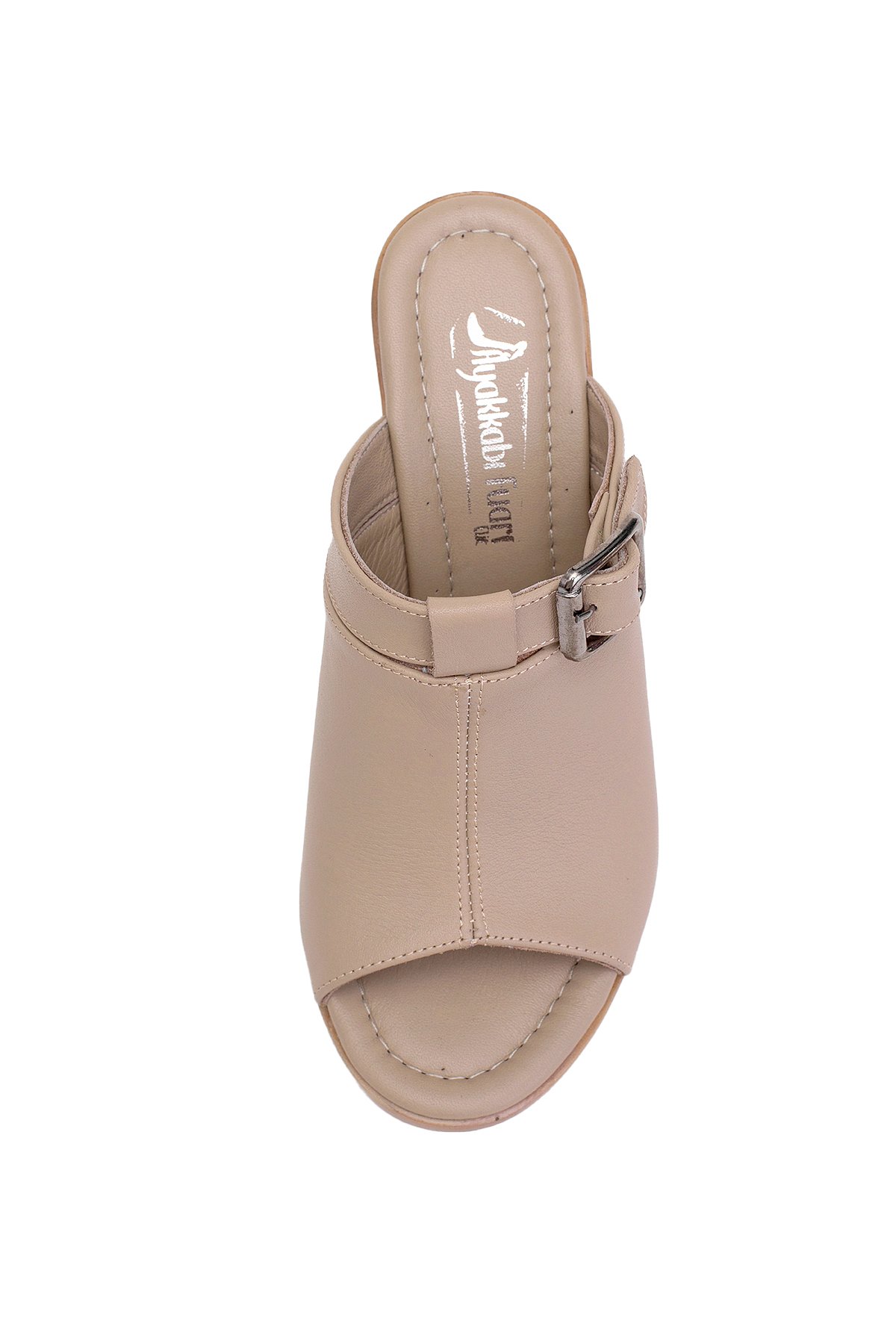 Elit Koc17-03 Kadın Hakiki Deri Topuklu Terlik Bej - Görsel 7