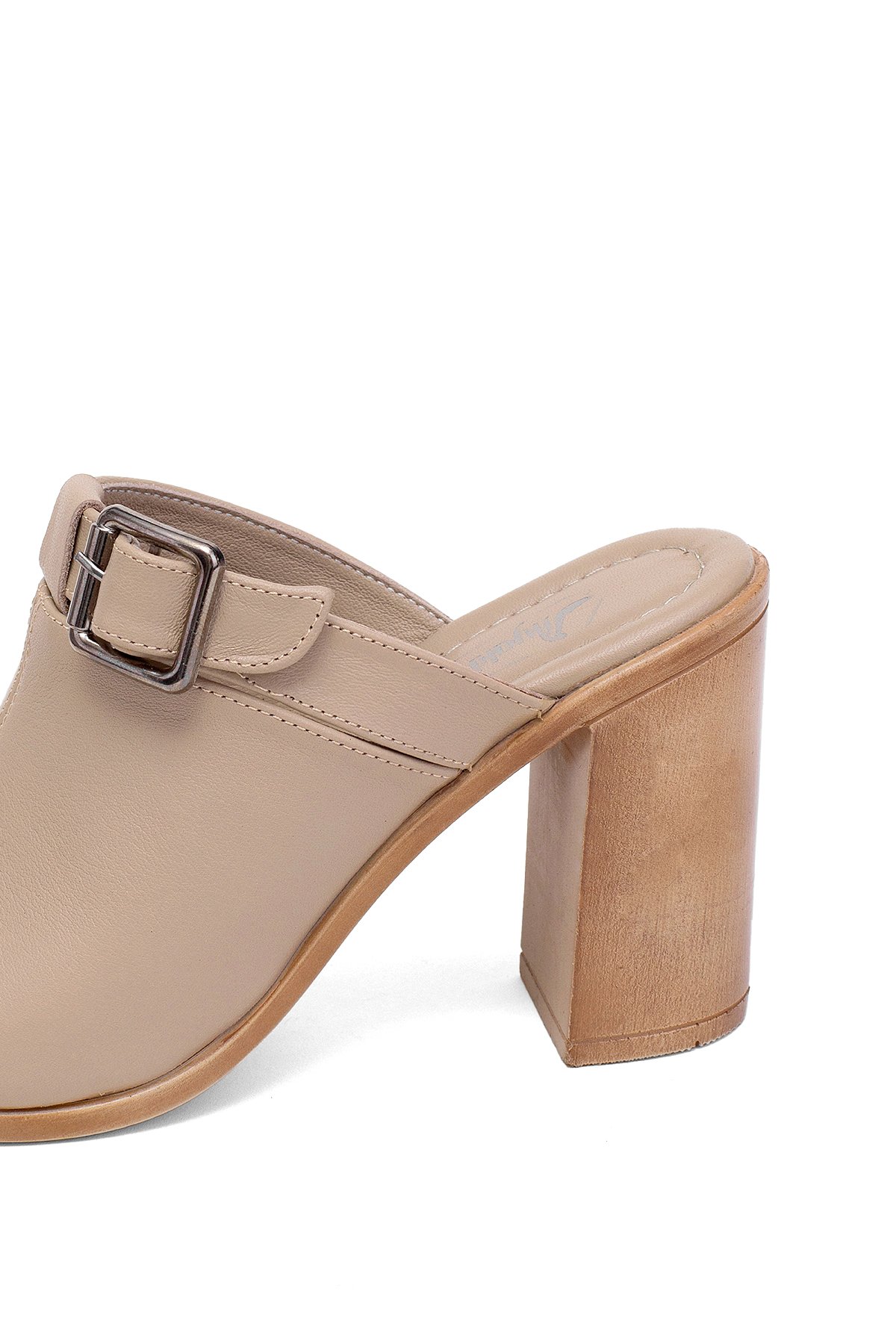 Elit Koc17-03 Kadın Hakiki Deri Topuklu Terlik Bej - Görsel 8