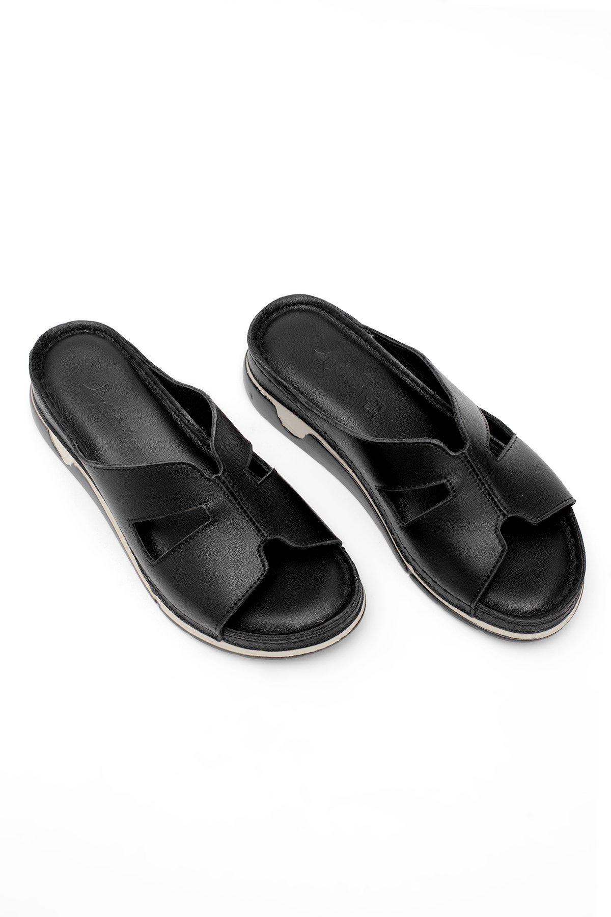 Elit RhmM-23 Kadın Hakiki Deri Ortopedik Düz Terlik Siyah - Görsel 3