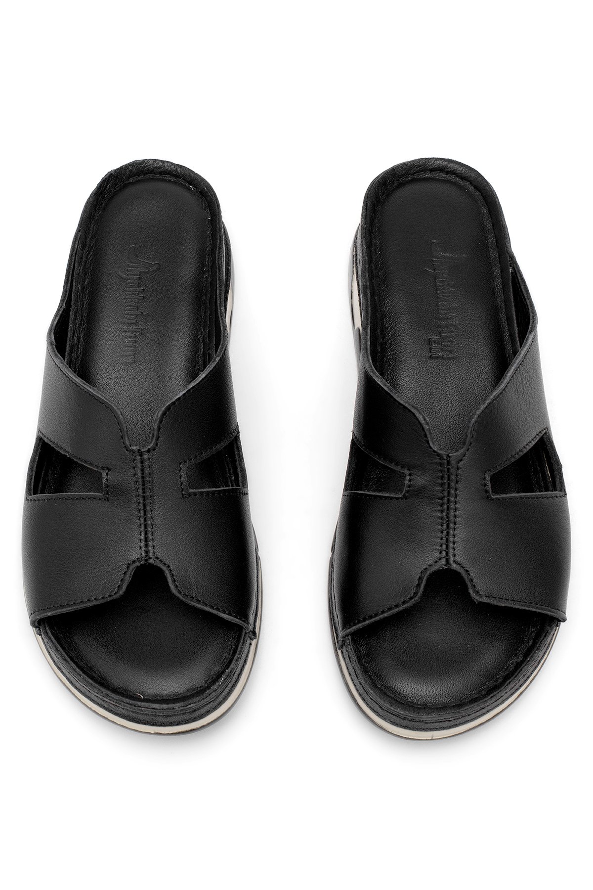 Elit RhmM-23 Kadın Hakiki Deri Ortopedik Düz Terlik Siyah - Görsel 4