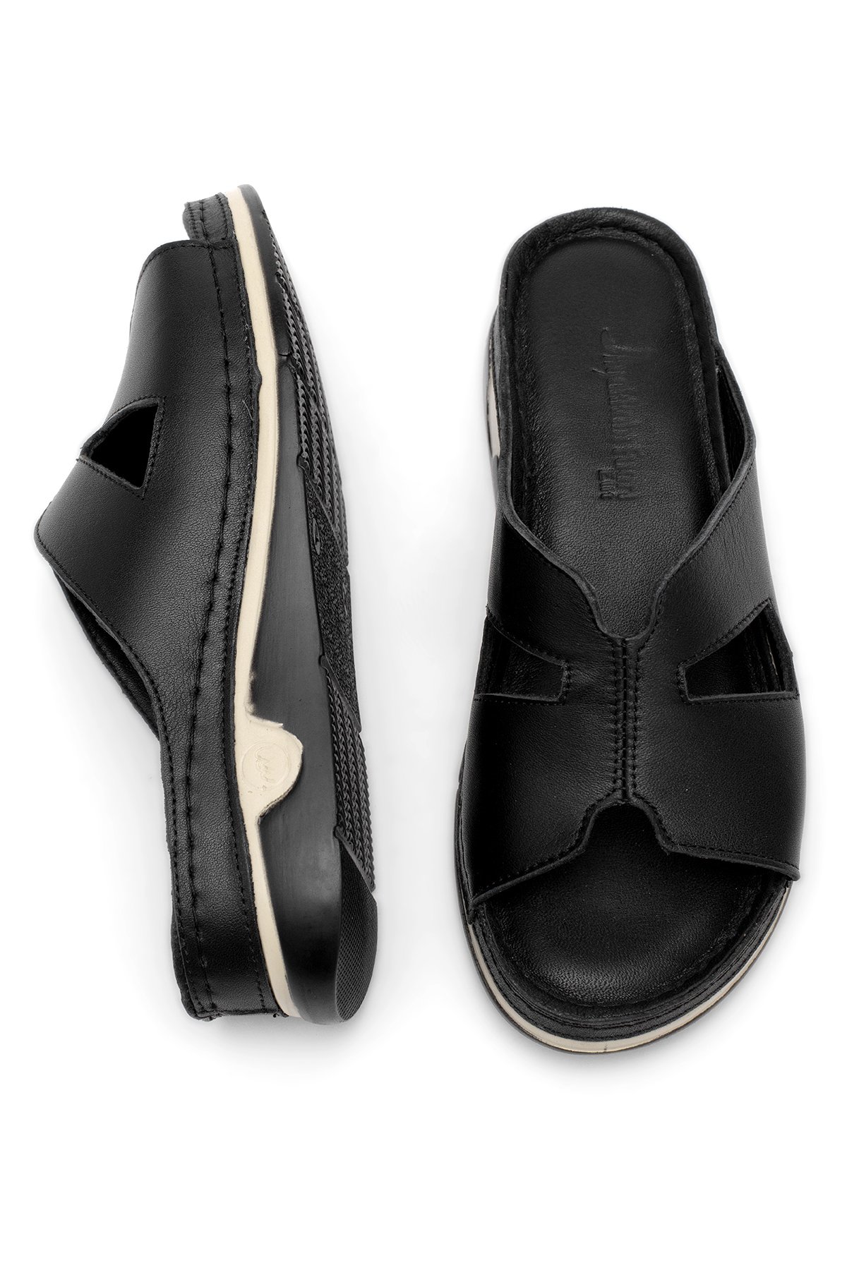 Elit RhmM-23 Kadın Hakiki Deri Ortopedik Düz Terlik Siyah - Görsel 5