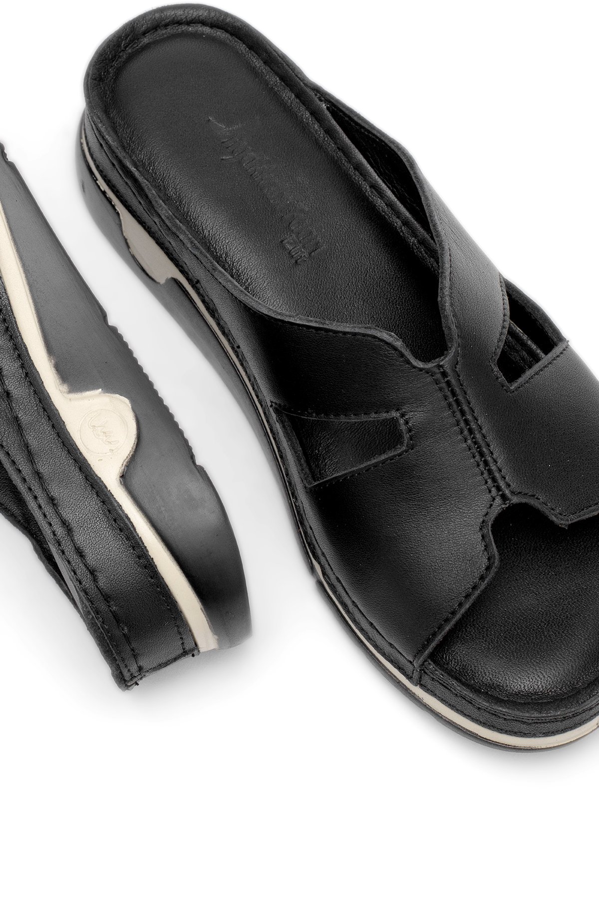 Elit RhmM-23 Kadın Hakiki Deri Ortopedik Düz Terlik Siyah - Görsel 6