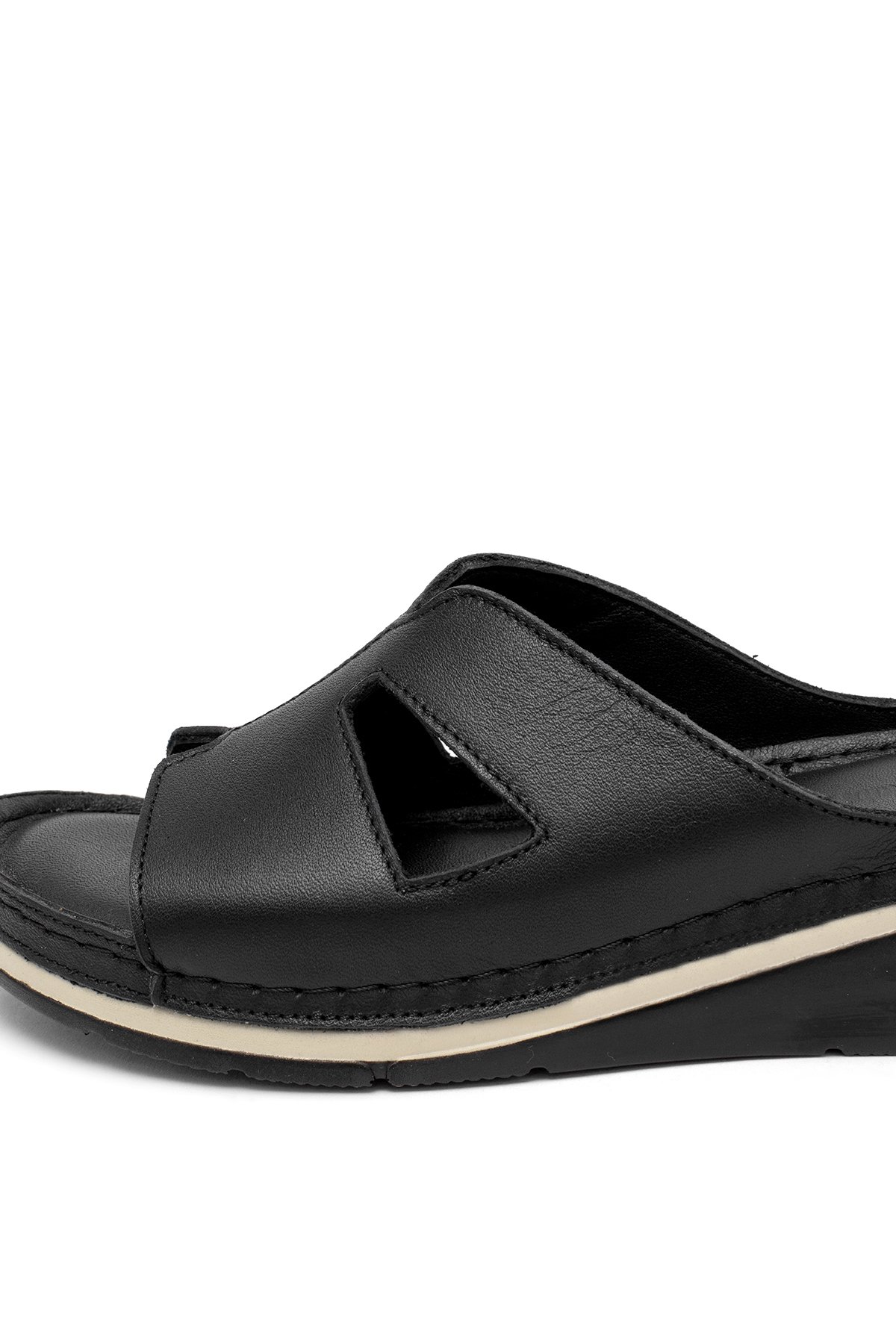 Elit RhmM-23 Kadın Hakiki Deri Ortopedik Düz Terlik Siyah - Görsel 8