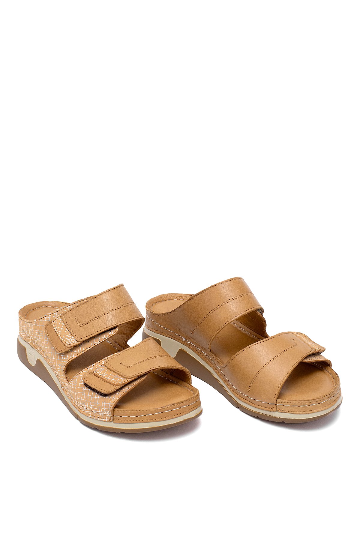 Elit RhmM-17 Kadın Hakiki Deri Ortopedik Düz Terlik Taba - Görsel 2