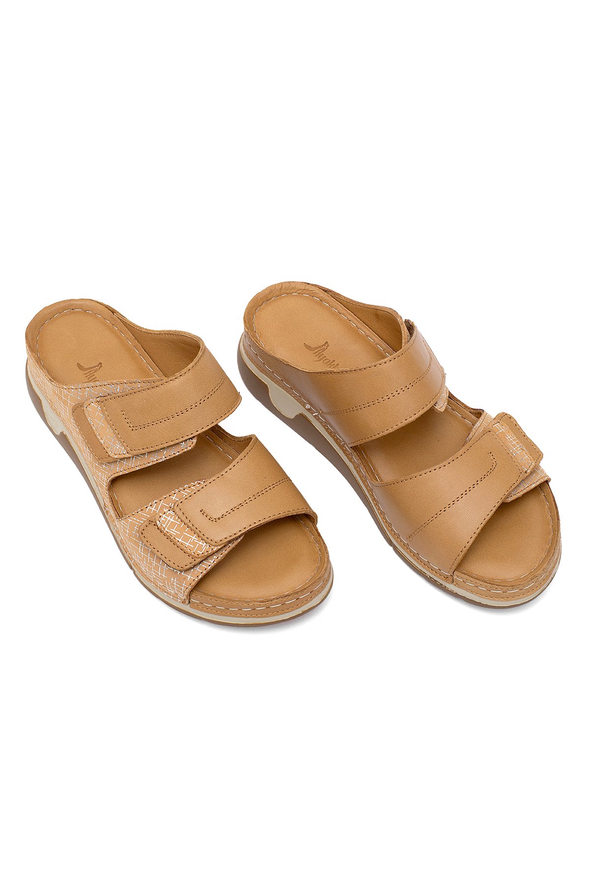 Elit RhmM-17 Kadın Hakiki Deri Ortopedik Düz Terlik Taba - Görsel 3