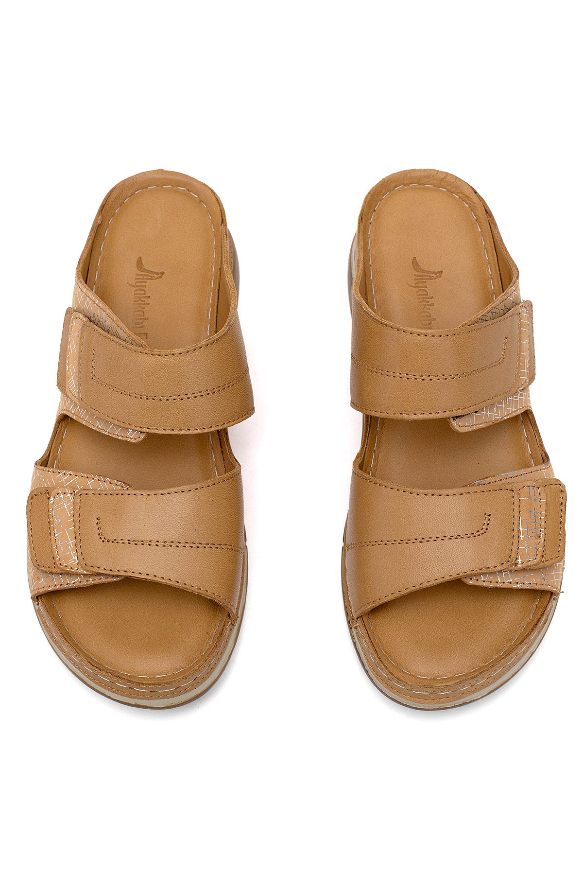 Elit RhmM-17 Kadın Hakiki Deri Ortopedik Düz Terlik Taba - Görsel 4