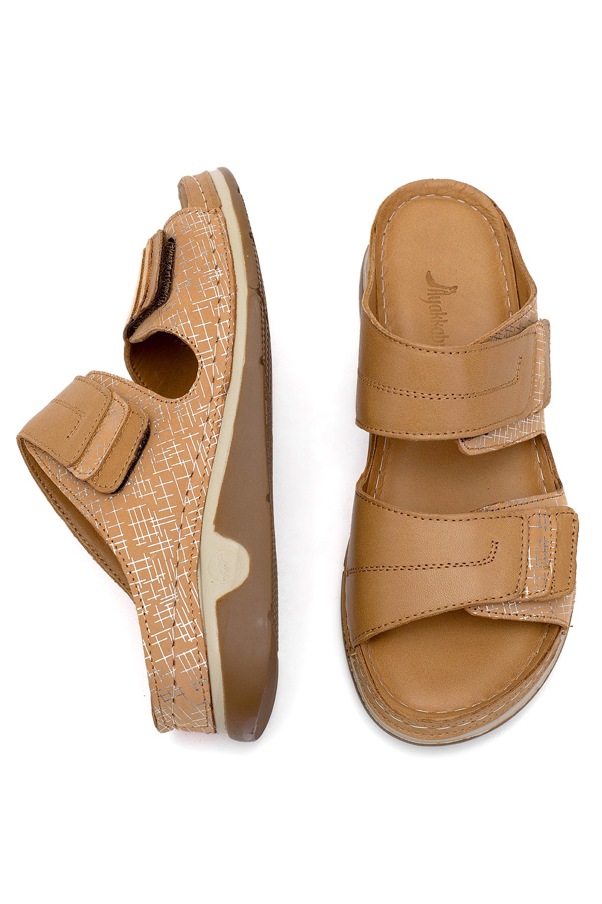 Elit RhmM-17 Kadın Hakiki Deri Ortopedik Düz Terlik Taba - Görsel 5