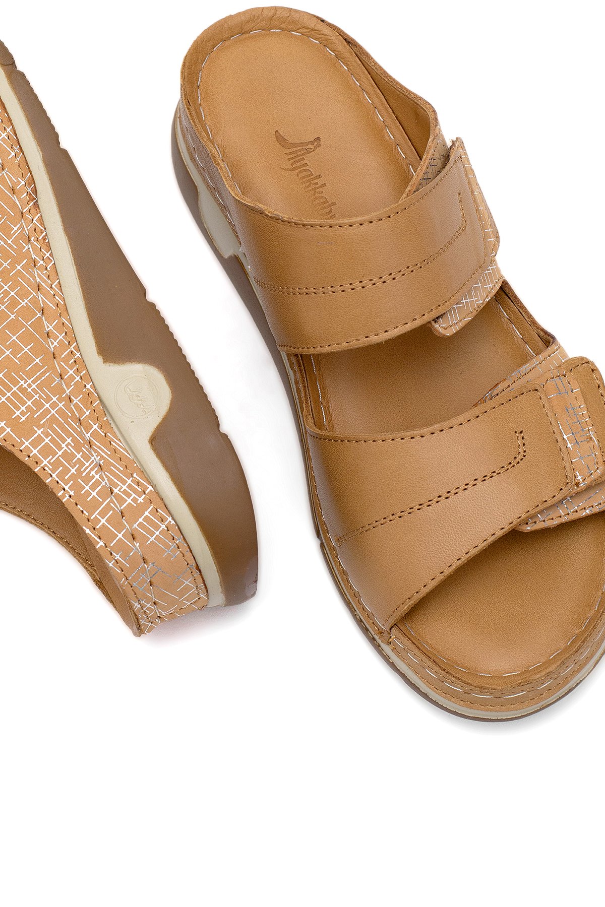 Elit RhmM-17 Kadın Hakiki Deri Ortopedik Düz Terlik Taba - Görsel 6