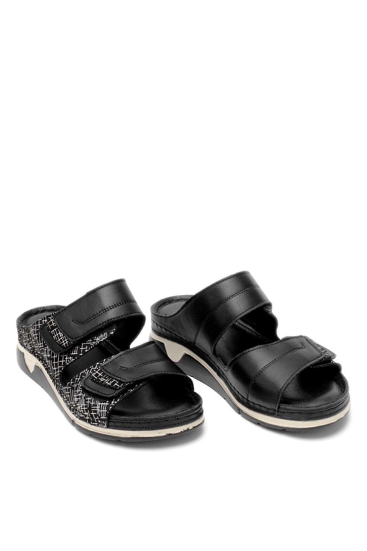 Elit RhmM-17 Kadın Hakiki Deri Ortopedik Düz Terlik Siyah - Görsel 2