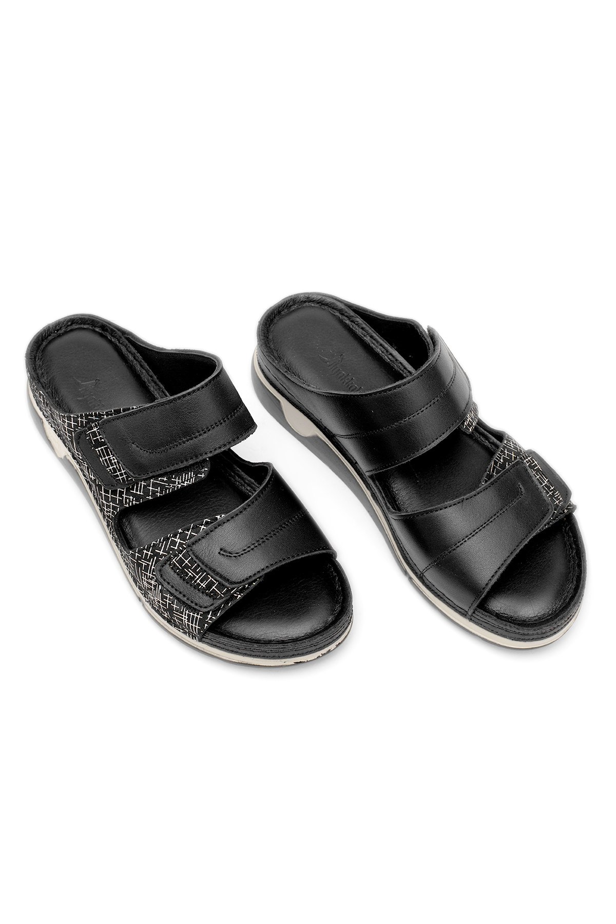 Elit RhmM-17 Kadın Hakiki Deri Ortopedik Düz Terlik Siyah - Görsel 3