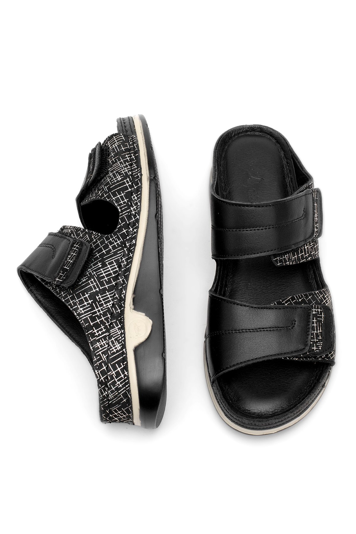 Elit RhmM-17 Kadın Hakiki Deri Ortopedik Düz Terlik Siyah - Görsel 5