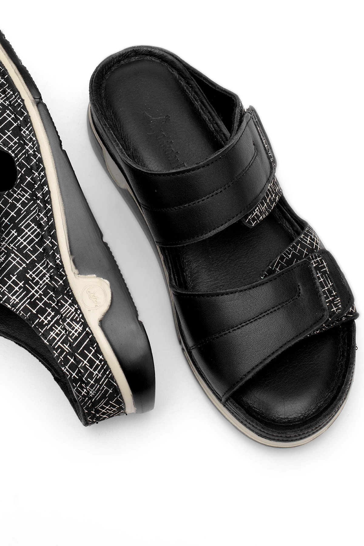 Elit RhmM-17 Kadın Hakiki Deri Ortopedik Düz Terlik Siyah - Görsel 6