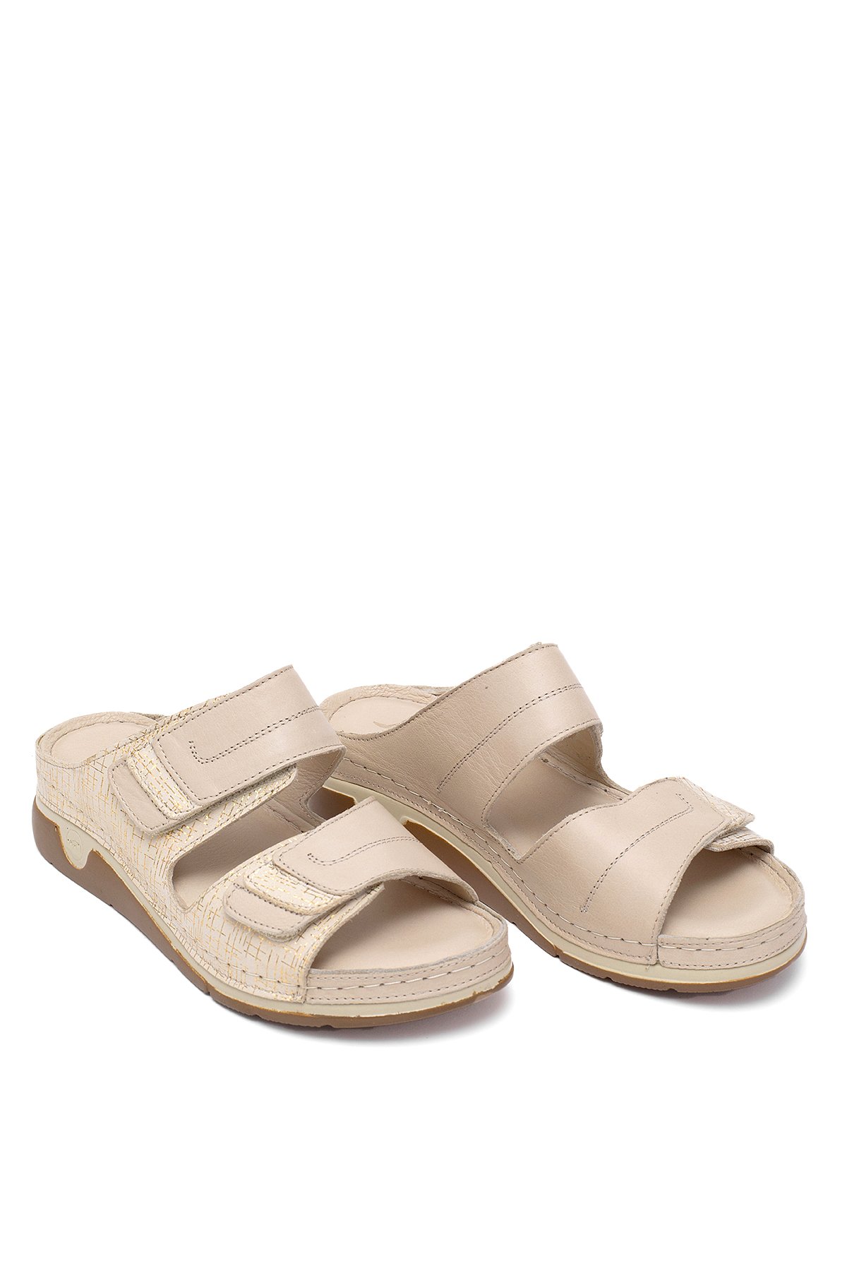 Elit RhmM-17 Kadın Hakiki Deri Ortopedik Düz Terlik Bej - Görsel 2