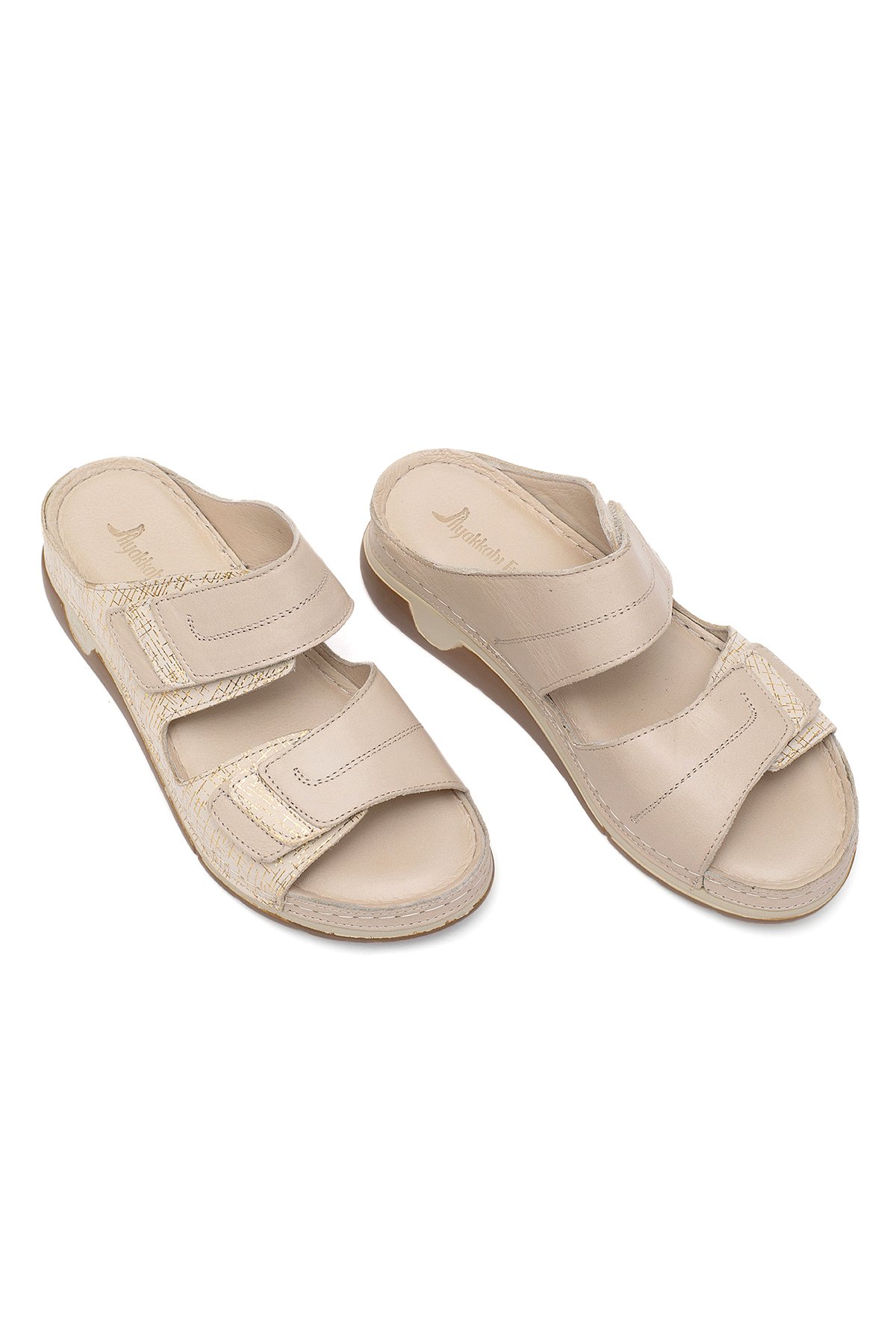 Elit RhmM-17 Kadın Hakiki Deri Ortopedik Düz Terlik Bej - Görsel 3