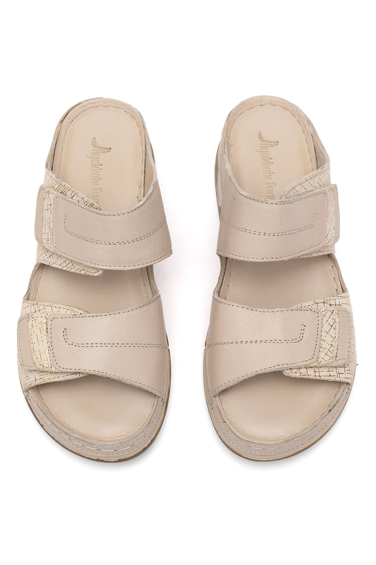 Elit RhmM-17 Kadın Hakiki Deri Ortopedik Düz Terlik Bej - Görsel 4