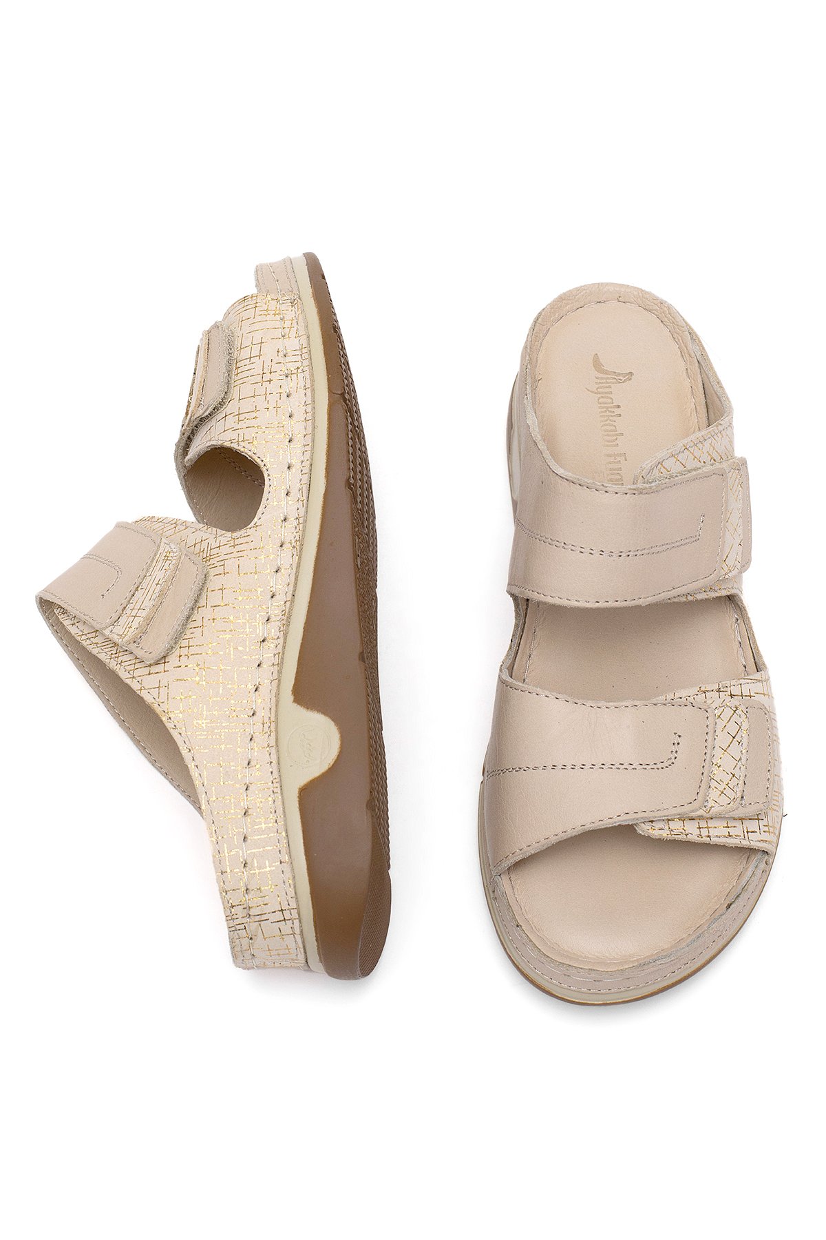 Elit RhmM-17 Kadın Hakiki Deri Ortopedik Düz Terlik Bej - Görsel 5