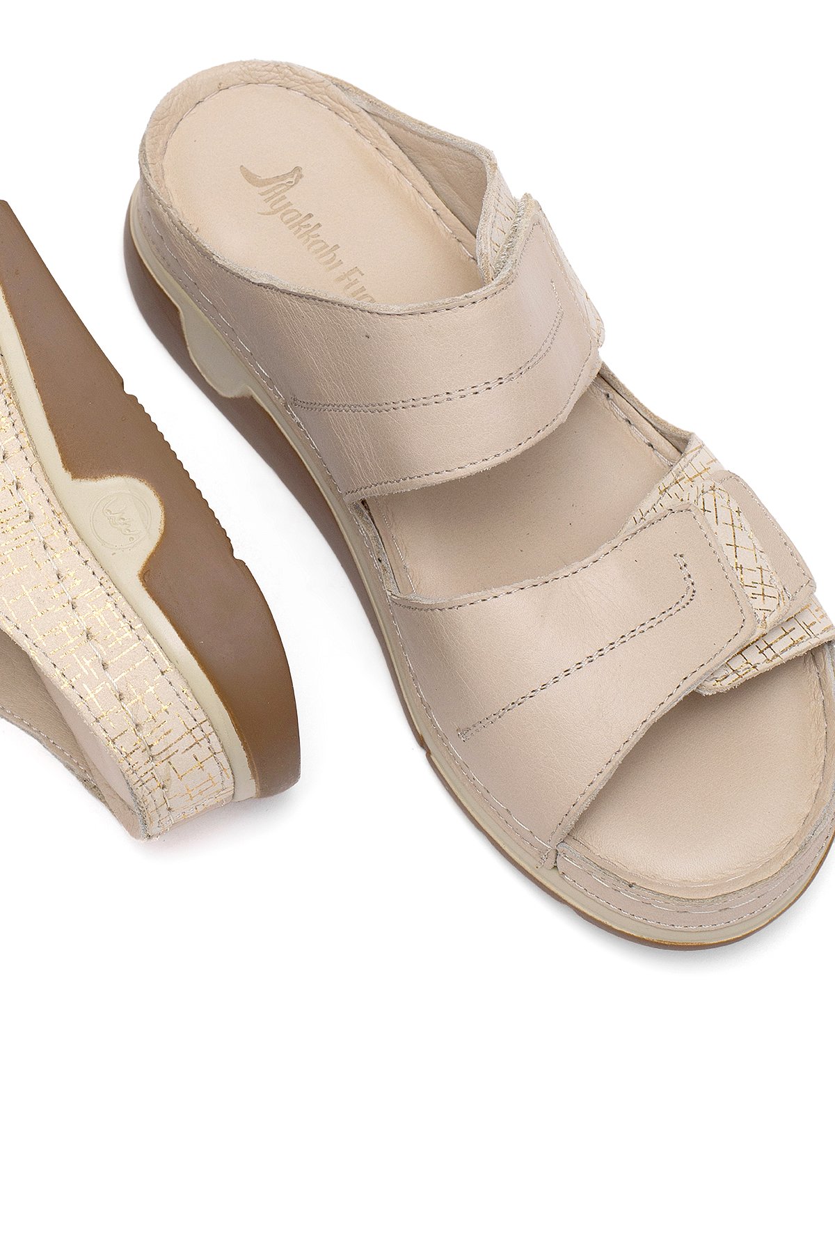 Elit RhmM-17 Kadın Hakiki Deri Ortopedik Düz Terlik Bej - Görsel 6