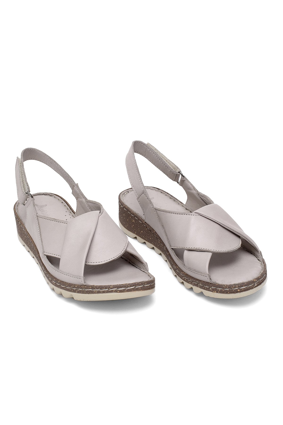 Elit Rhm018 Kadın Hakiki Deri Ortopedik Düz Sandalet Gri - Görsel 2