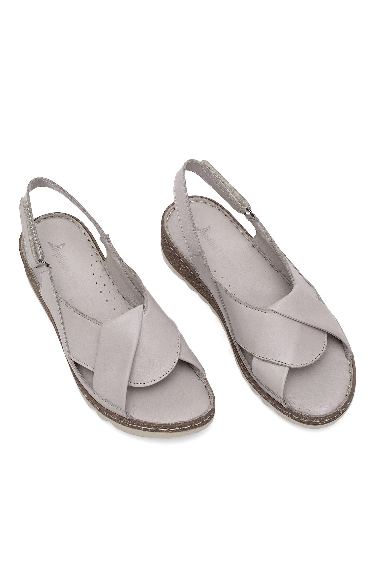 Elit Rhm018 Kadın Hakiki Deri Ortopedik Düz Sandalet Gri - Görsel 3