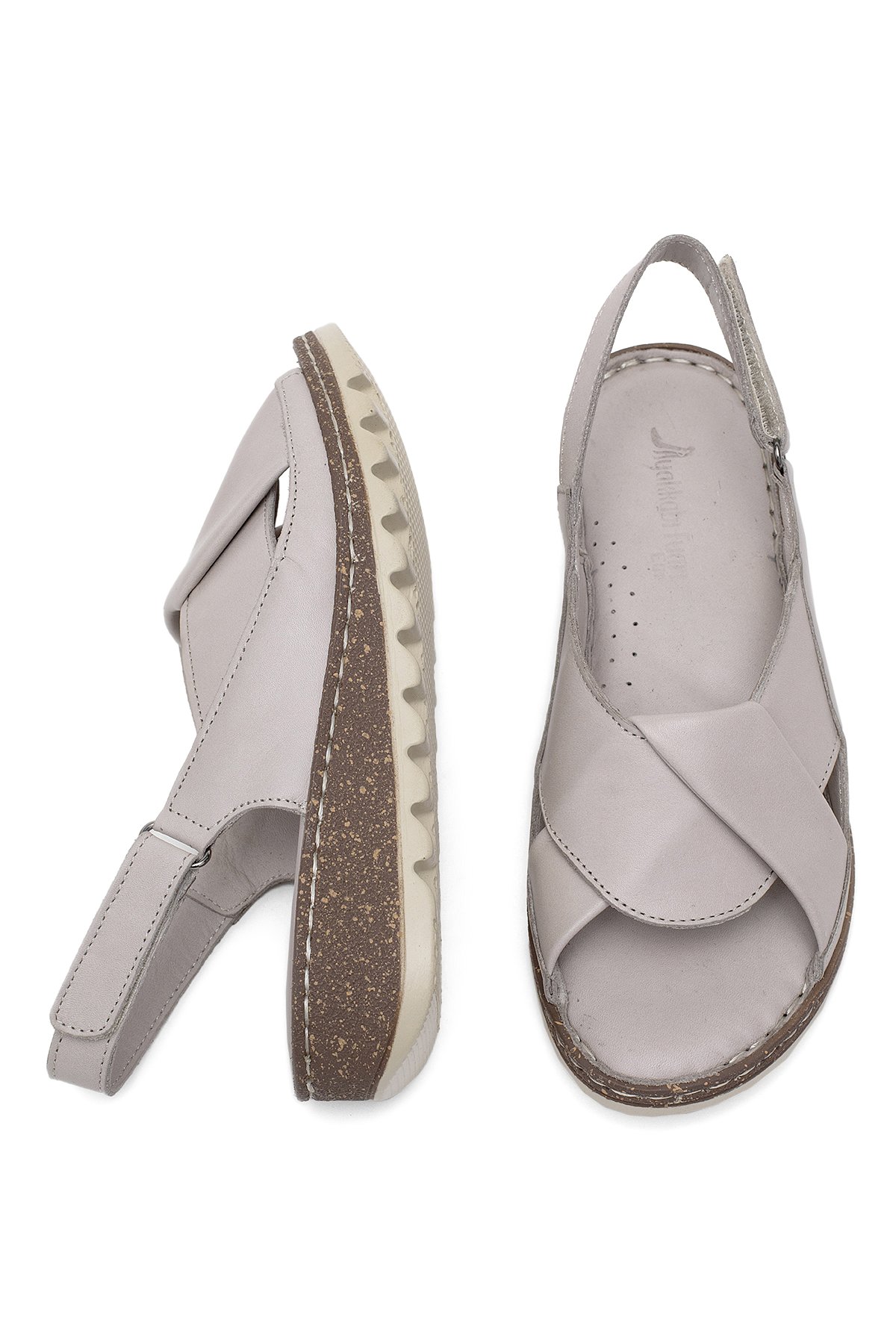 Elit Rhm018 Kadın Hakiki Deri Ortopedik Düz Sandalet Gri - Görsel 5